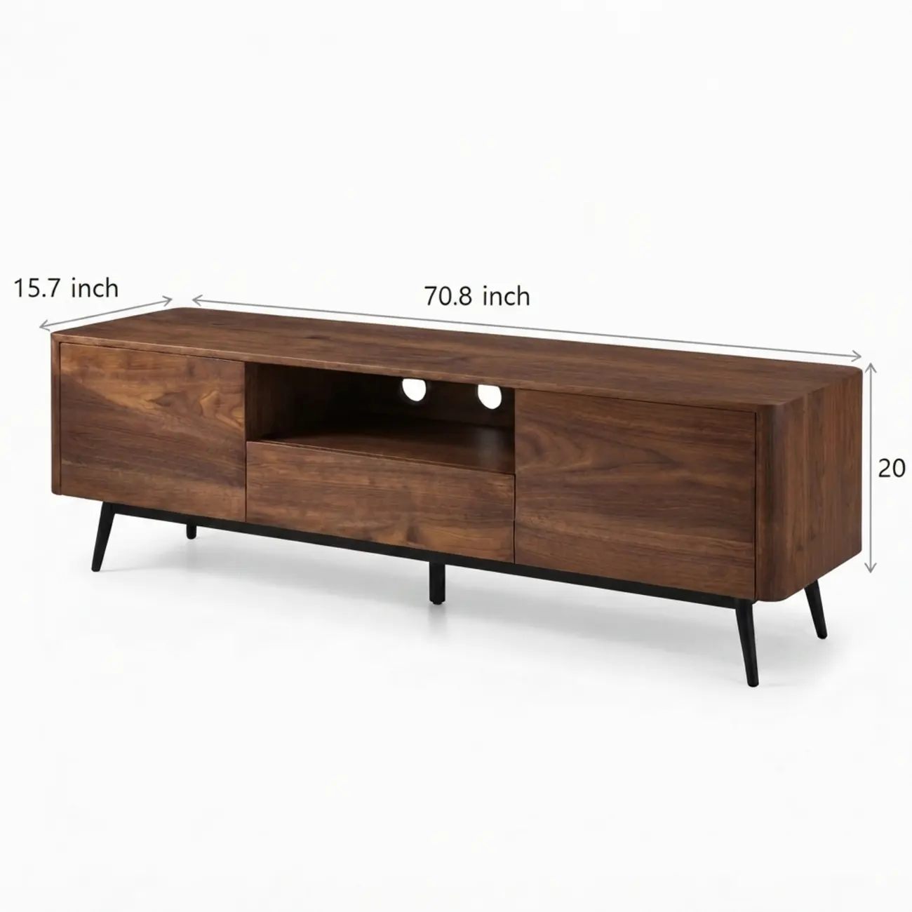 70.8"L Pre-assembled Wood Veneer Media Console With Storage Cabinets #size