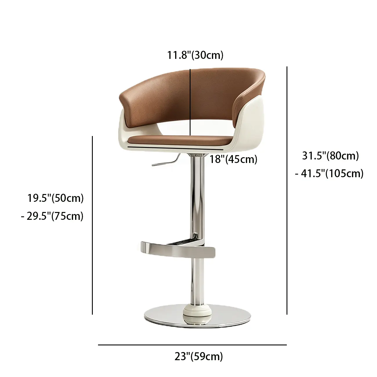 Brown Swivel Genuine Leather Counter Stools with Backs #size