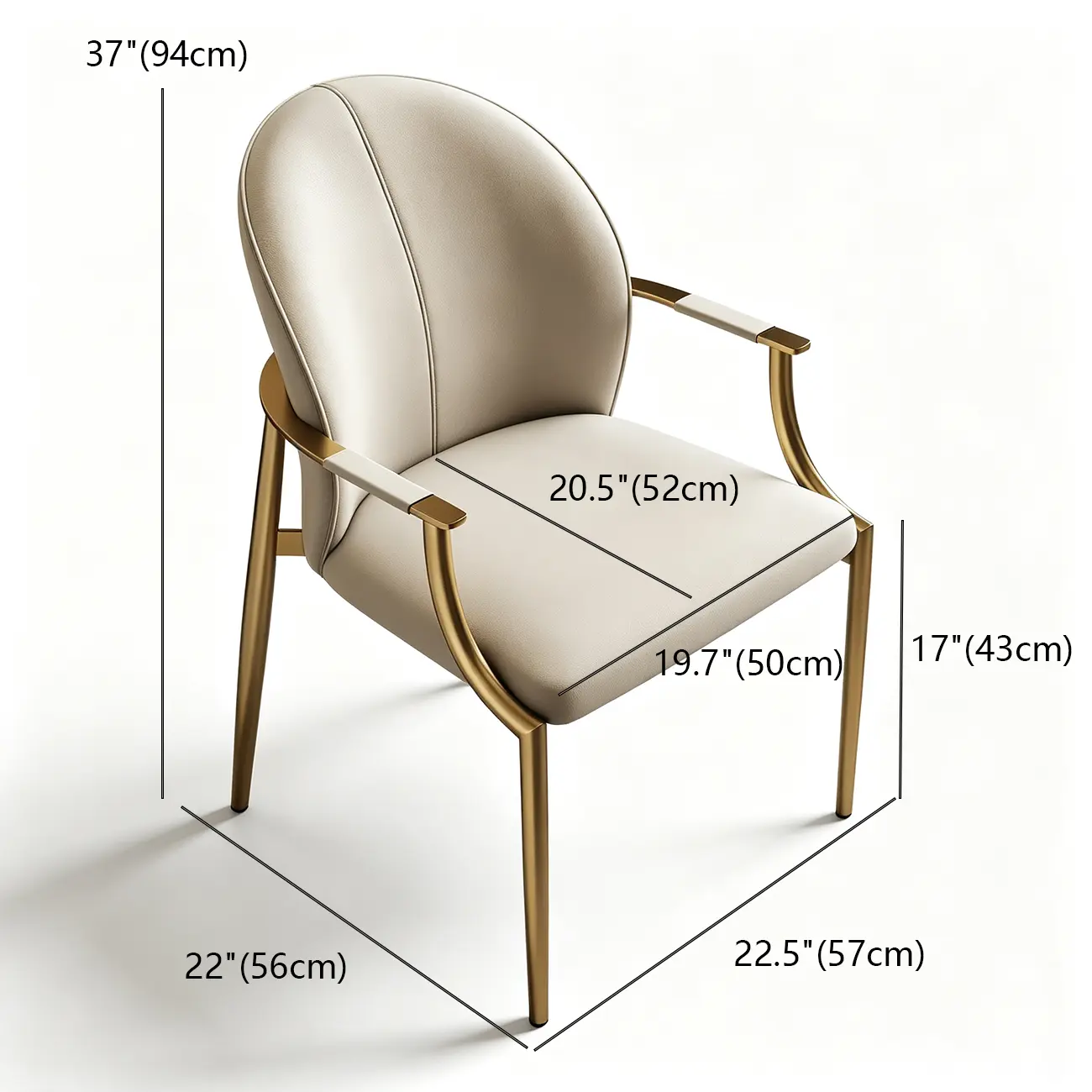 Genuine Leather Glam Modern Upholstered Arm Dining Chairs #size