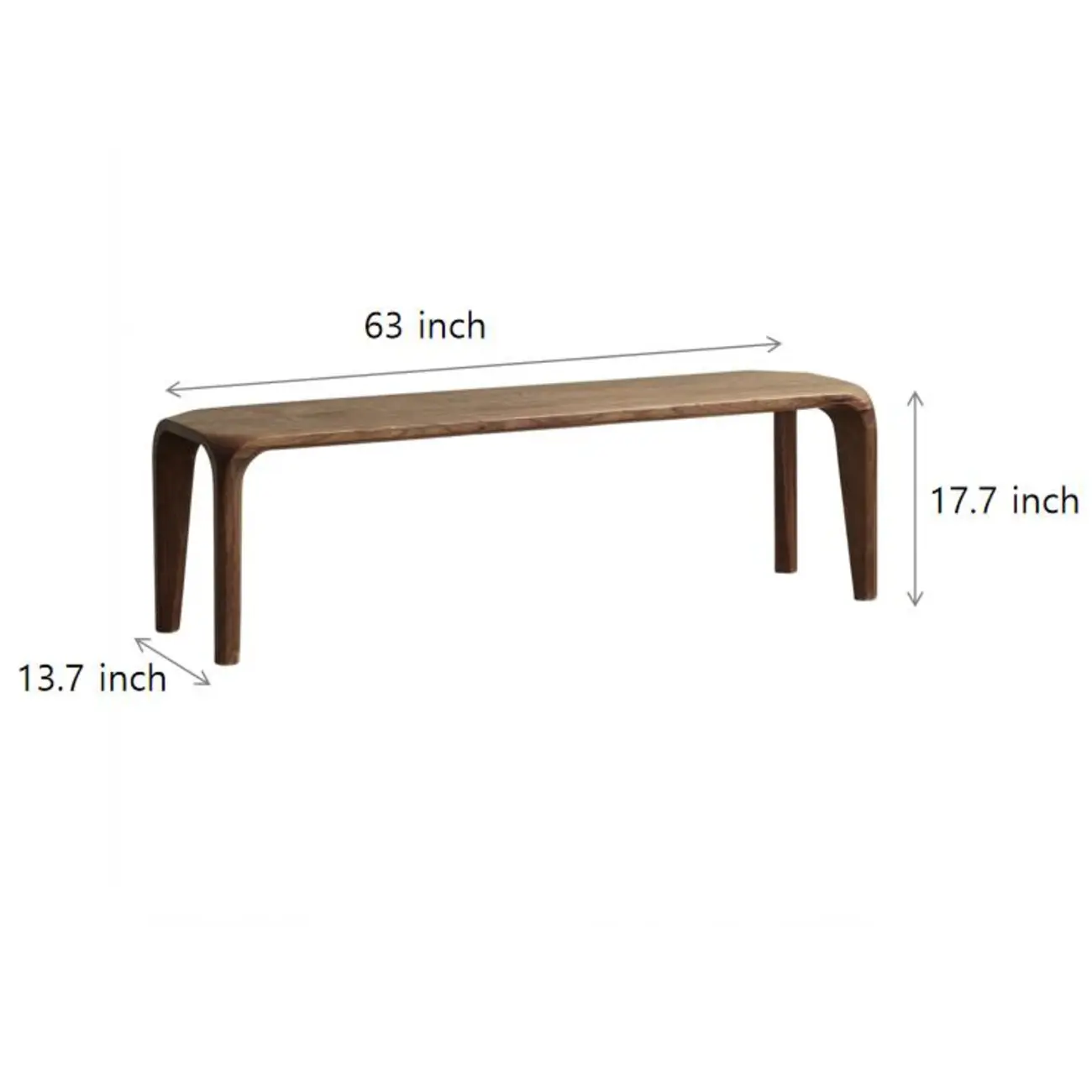 Mid-Century Modern Walnut Solid Pine Wood Dining Bench #size