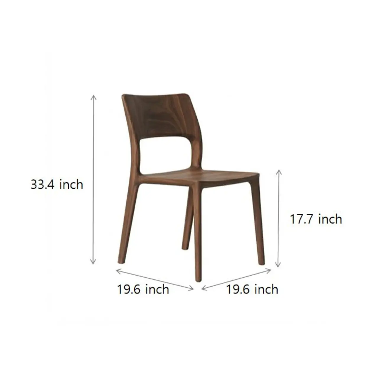 Mid-Century Modern Walnut Solid Rubberwood Armless Dining Chairs Set of 2 #size