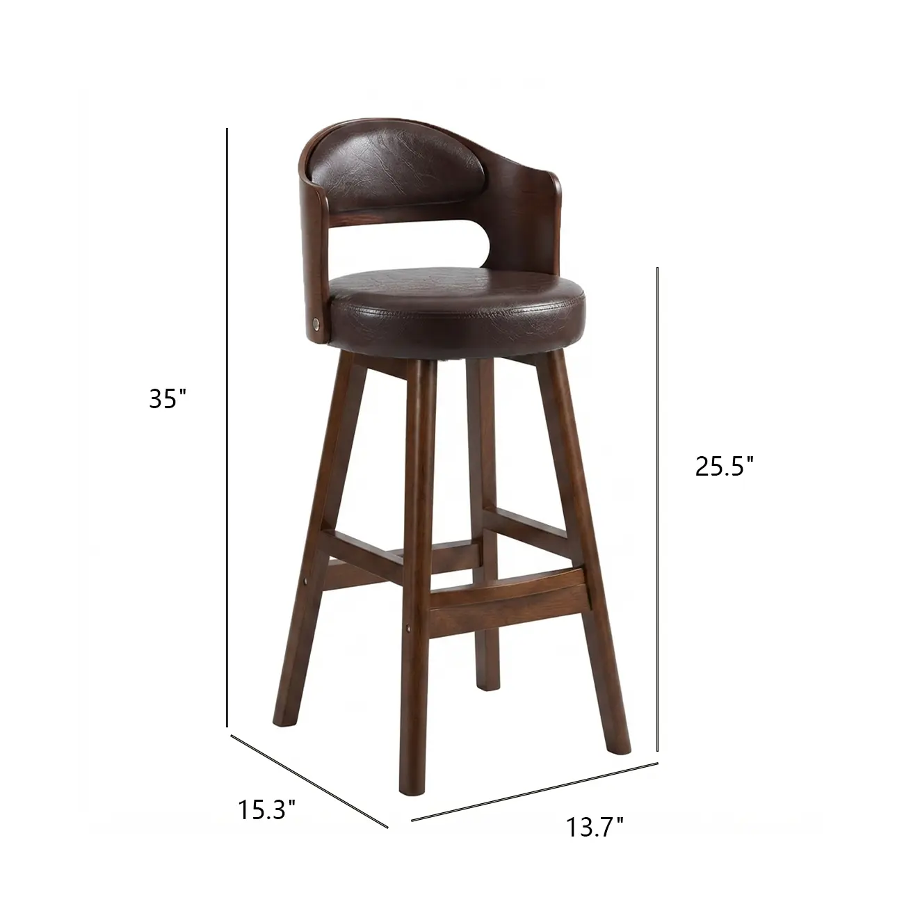 Transitional Round Upholstered Wood Bar Stools Set of 2 #size
