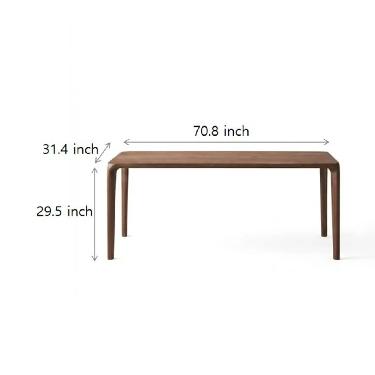 Minimalist Walnut Wood Rectangular Dining Table With Seamless Rounded Edges #size