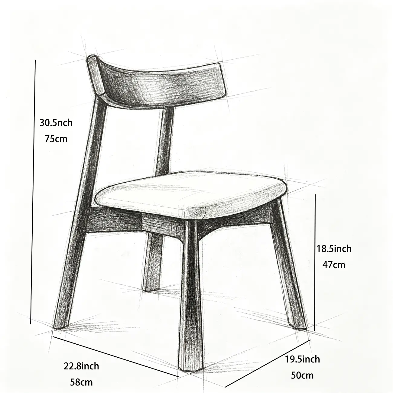 Modern Wood Dining Chair with Upholstered Faux Leather Seat  #size