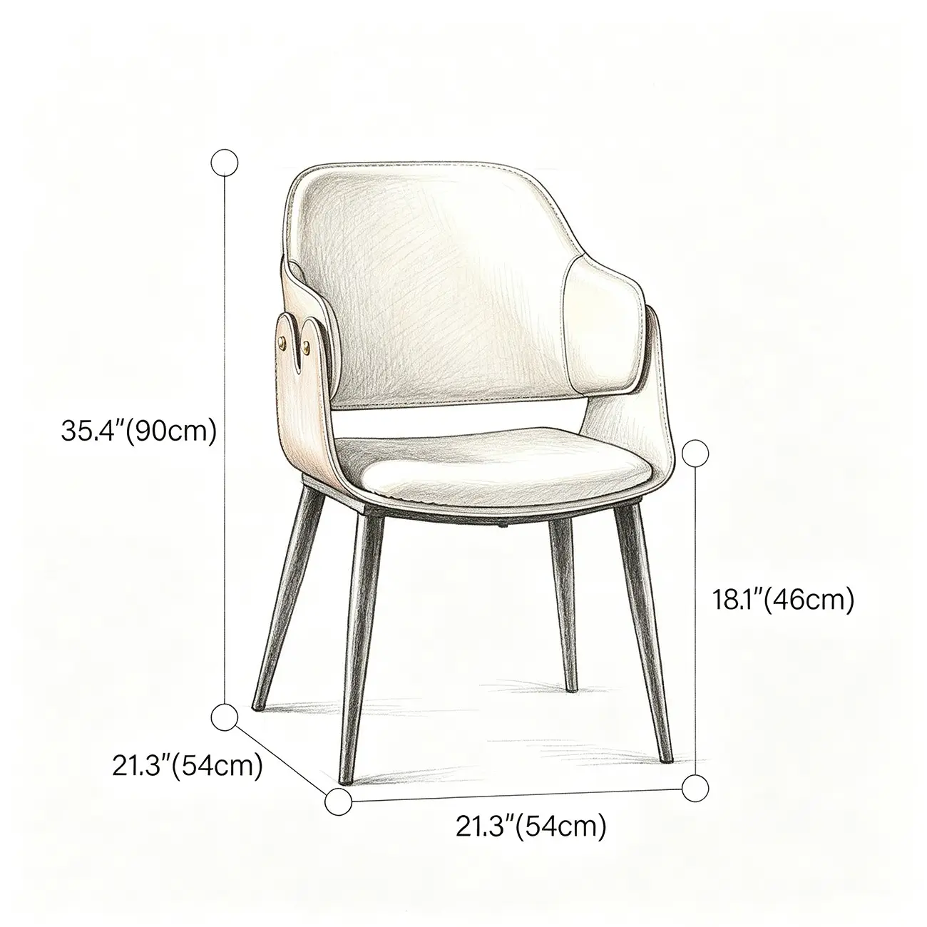 Vintage Two-tone Faux Leather Wingback Dining Chair #size