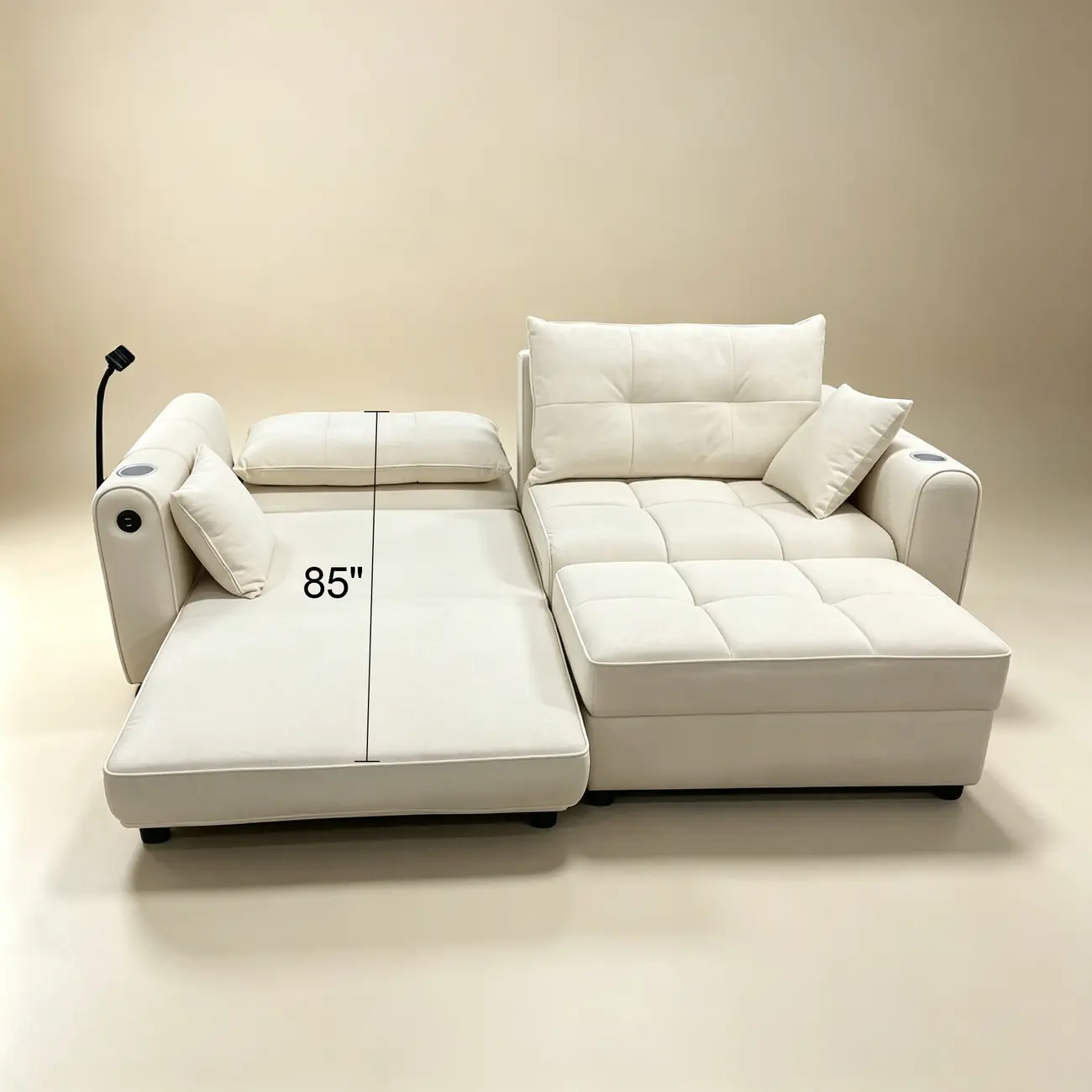 Beige Convertible Upholstered Sofa Bed With Adjustable Chaise #size