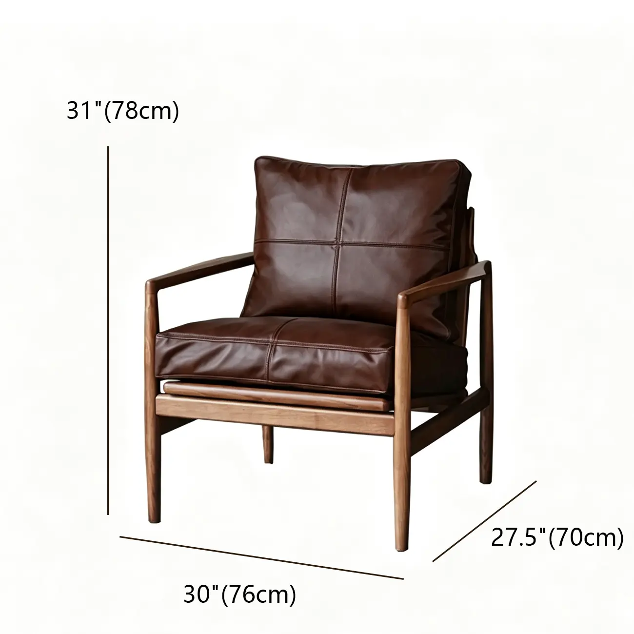 Leather Armchair with Wooden Armrest for Living Room #size