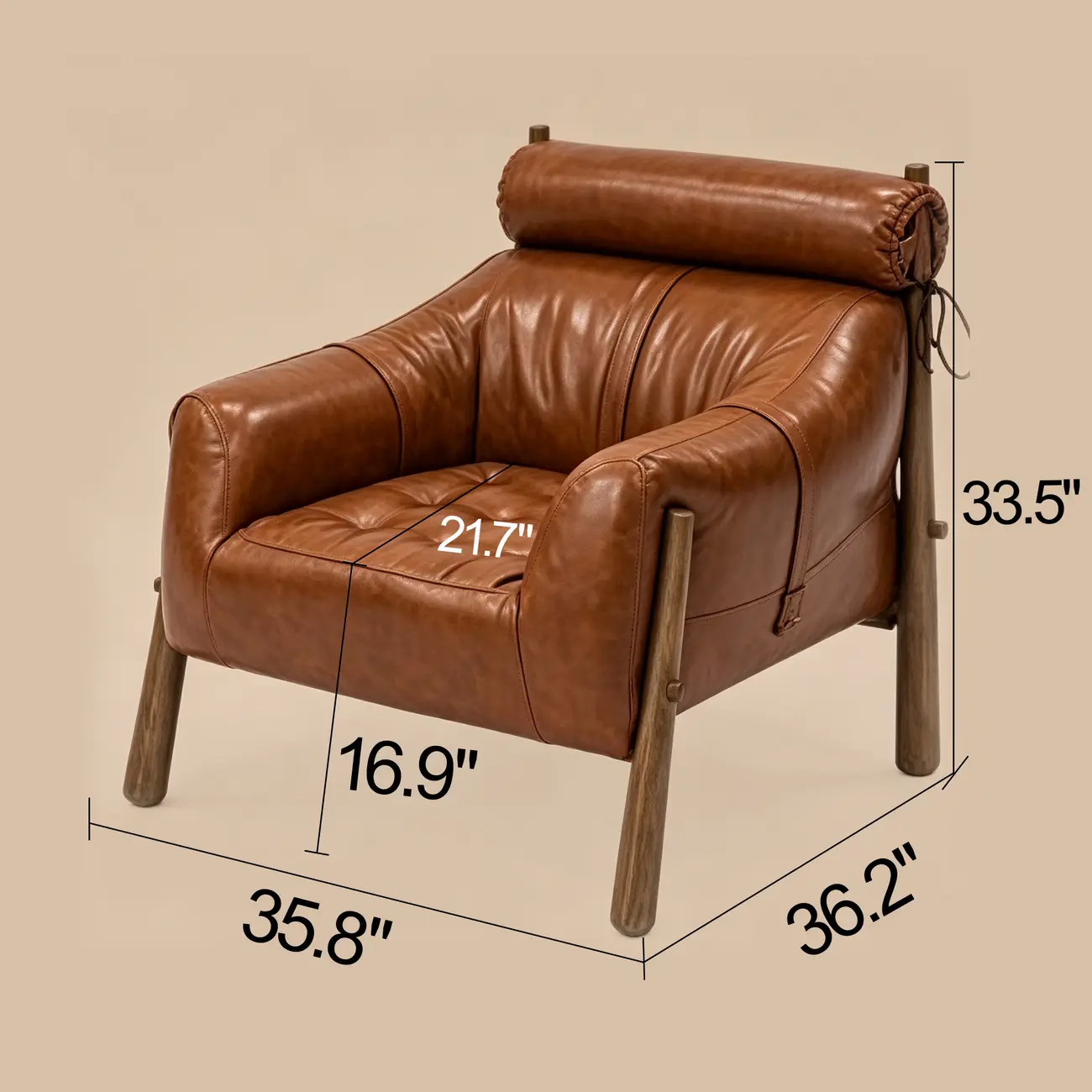 Vintage Oil-waxed Leather Lounge Chair With Solid Wood Frame #size