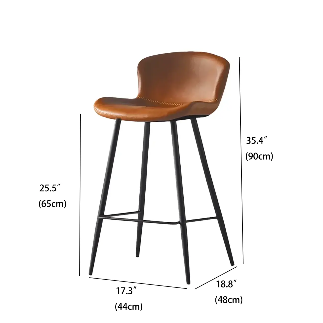 Brown Leather Saddle Seat Low Back Bar Stool #size