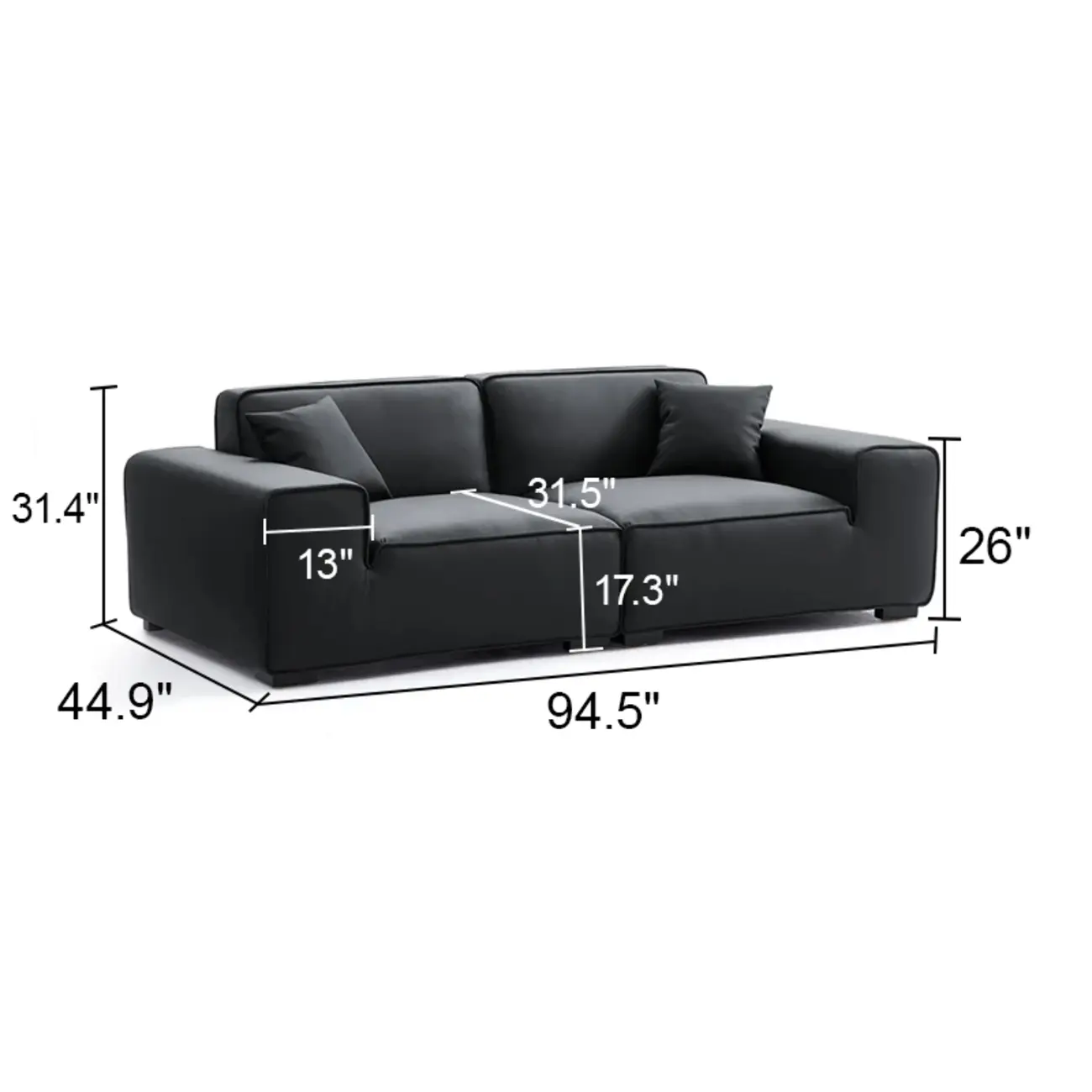 Modern Black Leather Modular Sofa with Extra-Deep Seating Image - 24
