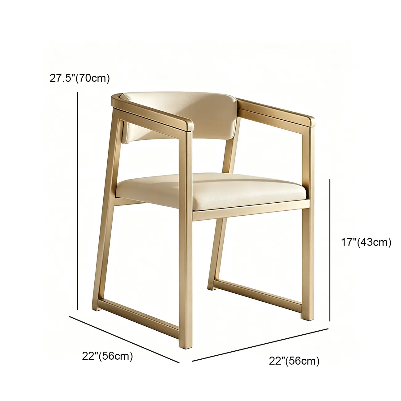 Modern Upholstered Metal Dining Arm Chair #size