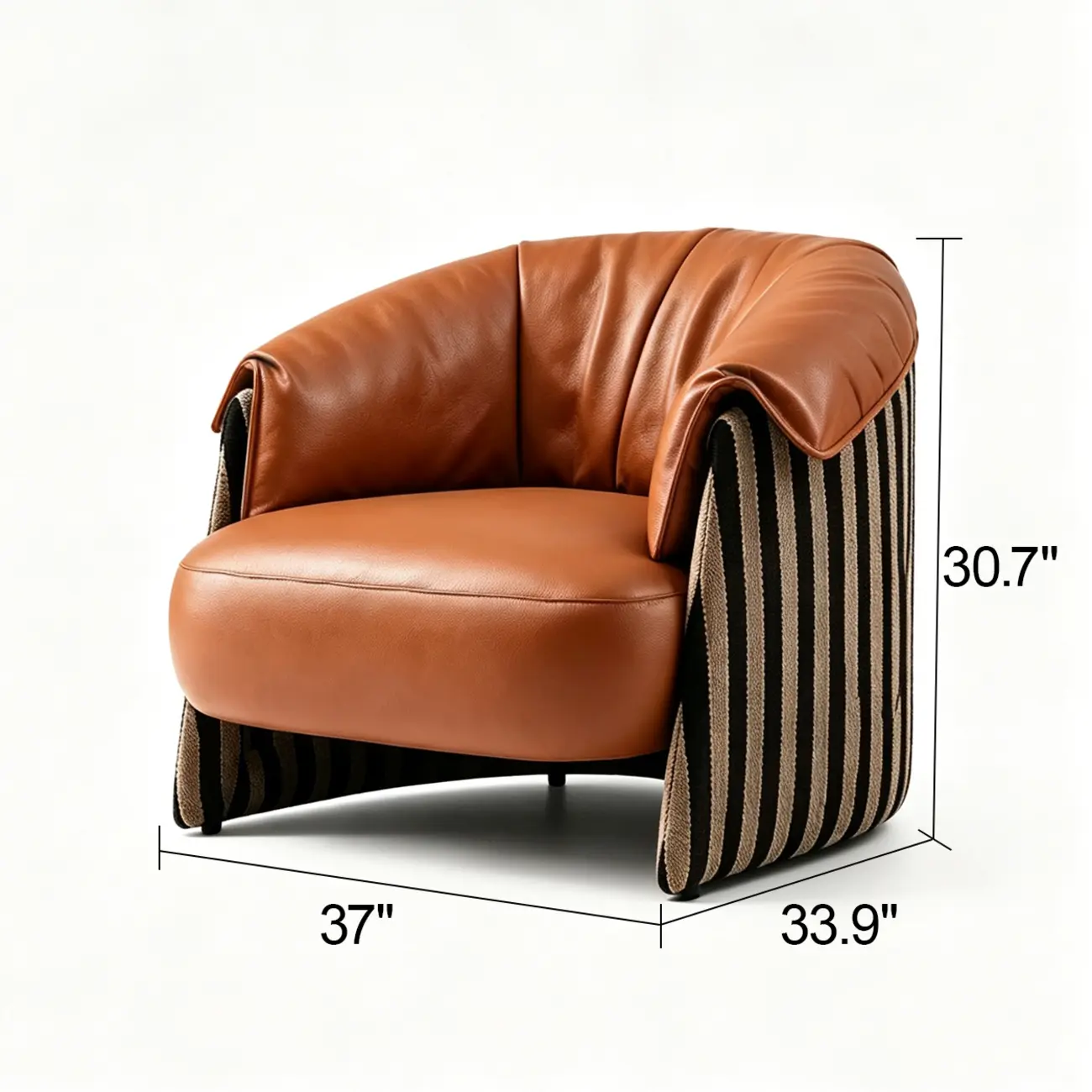 Modern Vintage Brown Top-Grain Leather Barrel Accent Chair #size