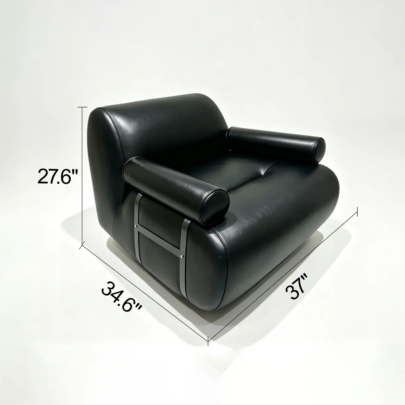 Black Modern Genuine Leather Swivel Lounge Chair With Bolster Arms Image - 15