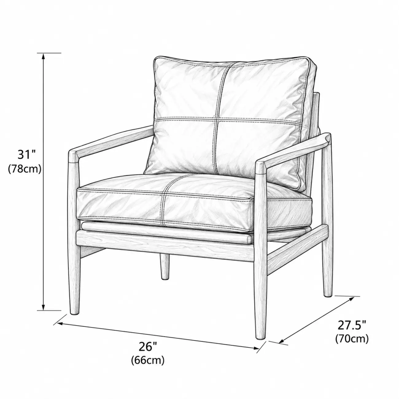 Leather Armchair with Wooden Armrest for Living Room #size