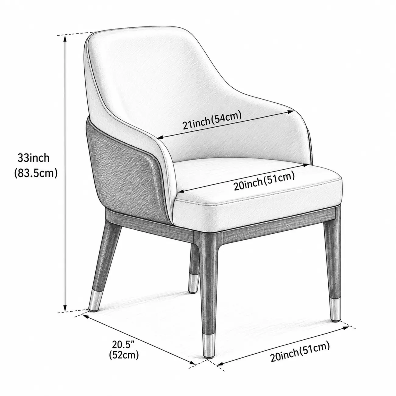 Modern Leather Uphostered Dining Chair Sloped Arms #size