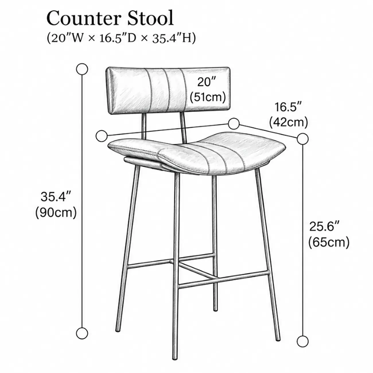Mid-century Modern Curved Faux Leather Counter Stool With Backrest #size