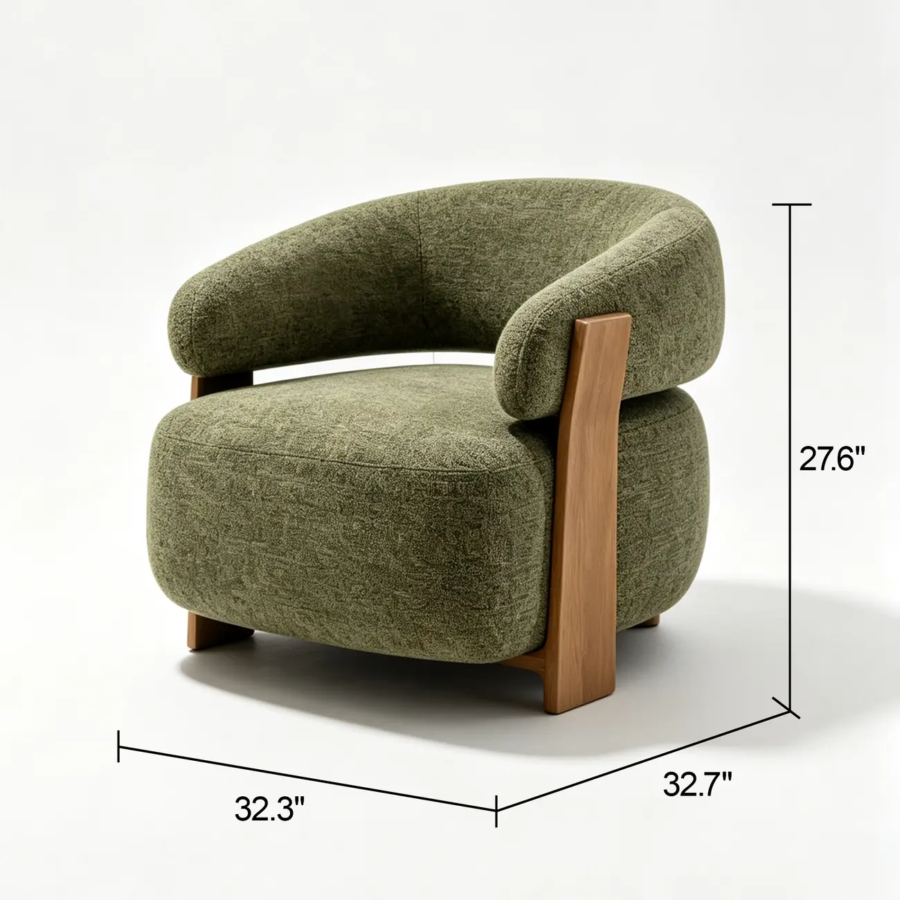 Mid-century Modern Green Chenille Upholstered Curved Lounge Chair Image - 9