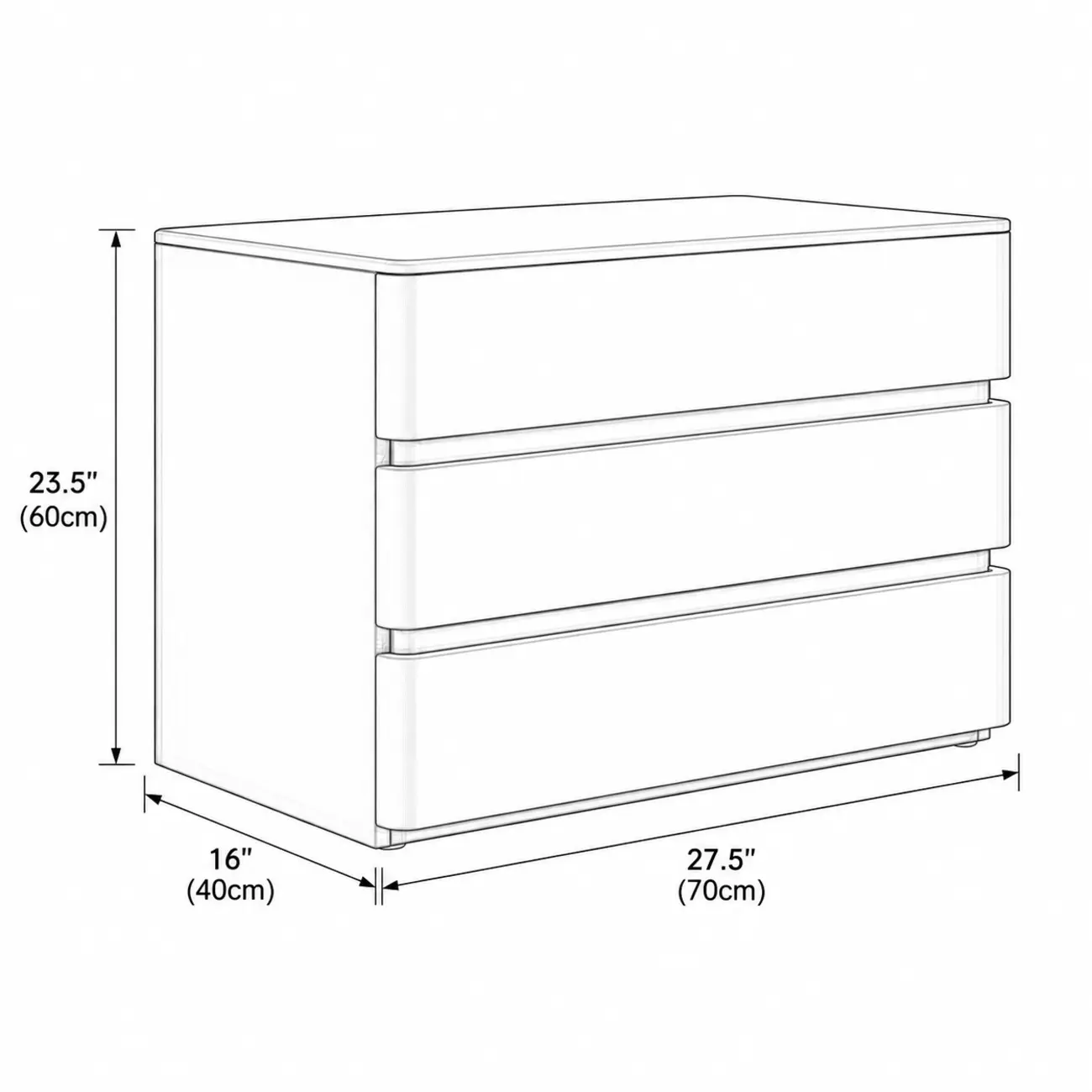 Rectangle Stone Top Wooden 3-Drawer Nightstand Image - 12