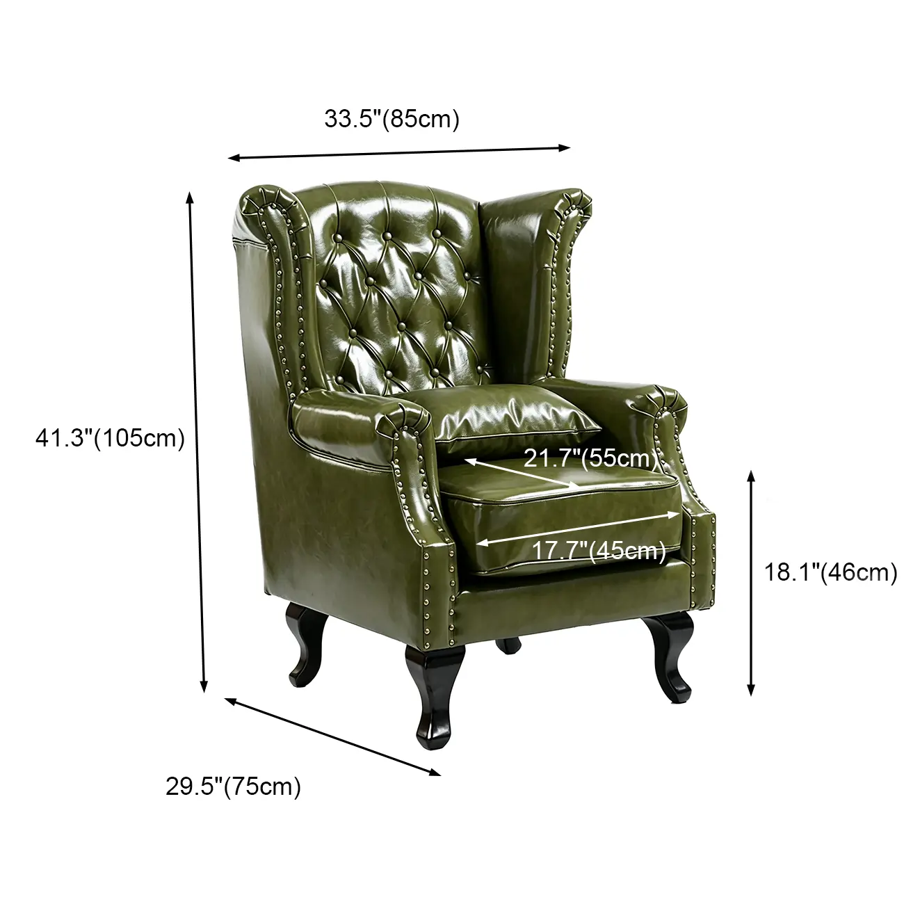 Traditional Green Leather Wingback Accent Chair with Nailhead Trim Image - 8