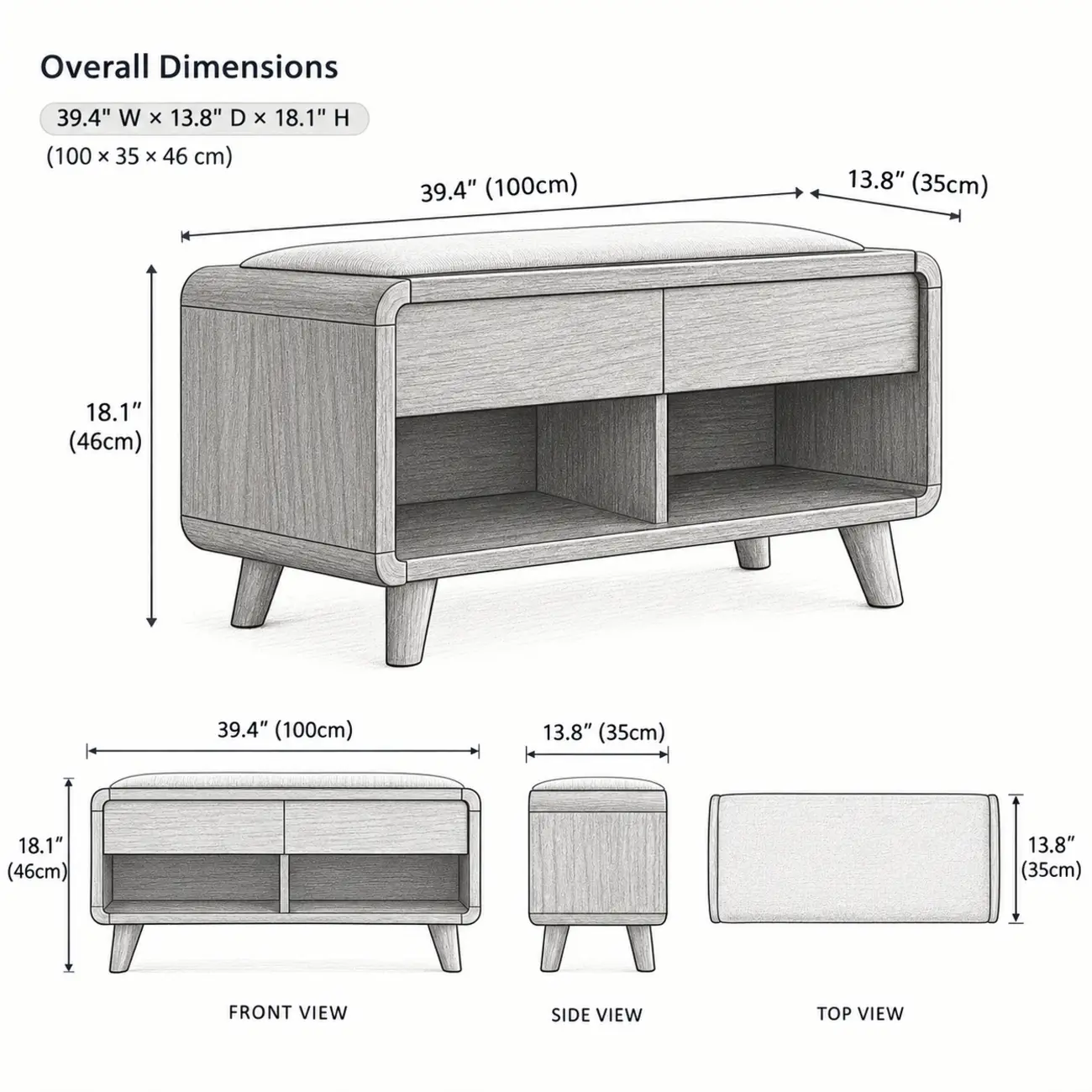 Entryway Natural Wood Shoe Storage Bench with Drawers Image - 9
