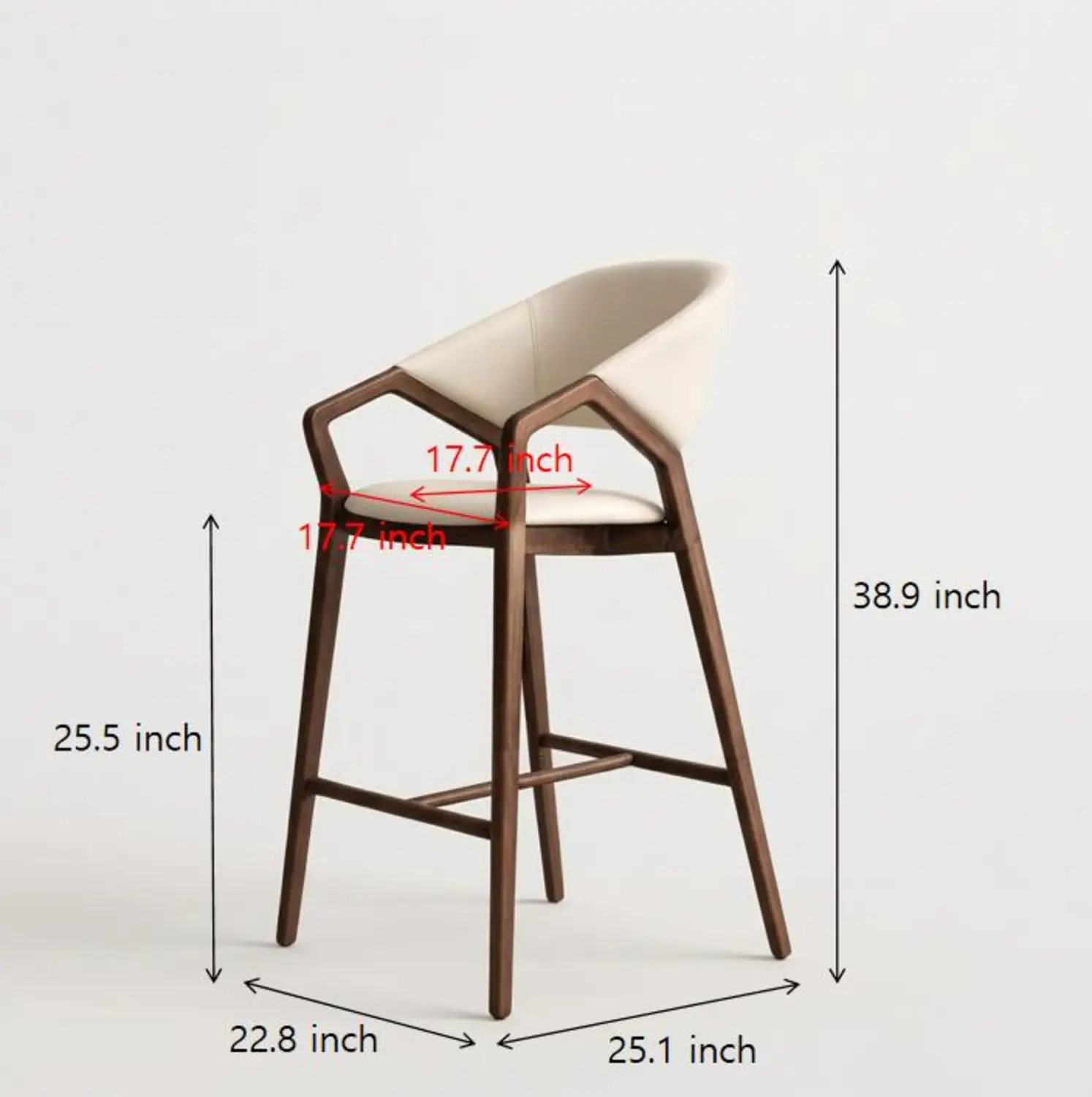 Beige Solid Ash Wood Upholstered Curved Back Bar Stool Set Of 2 Image - 6