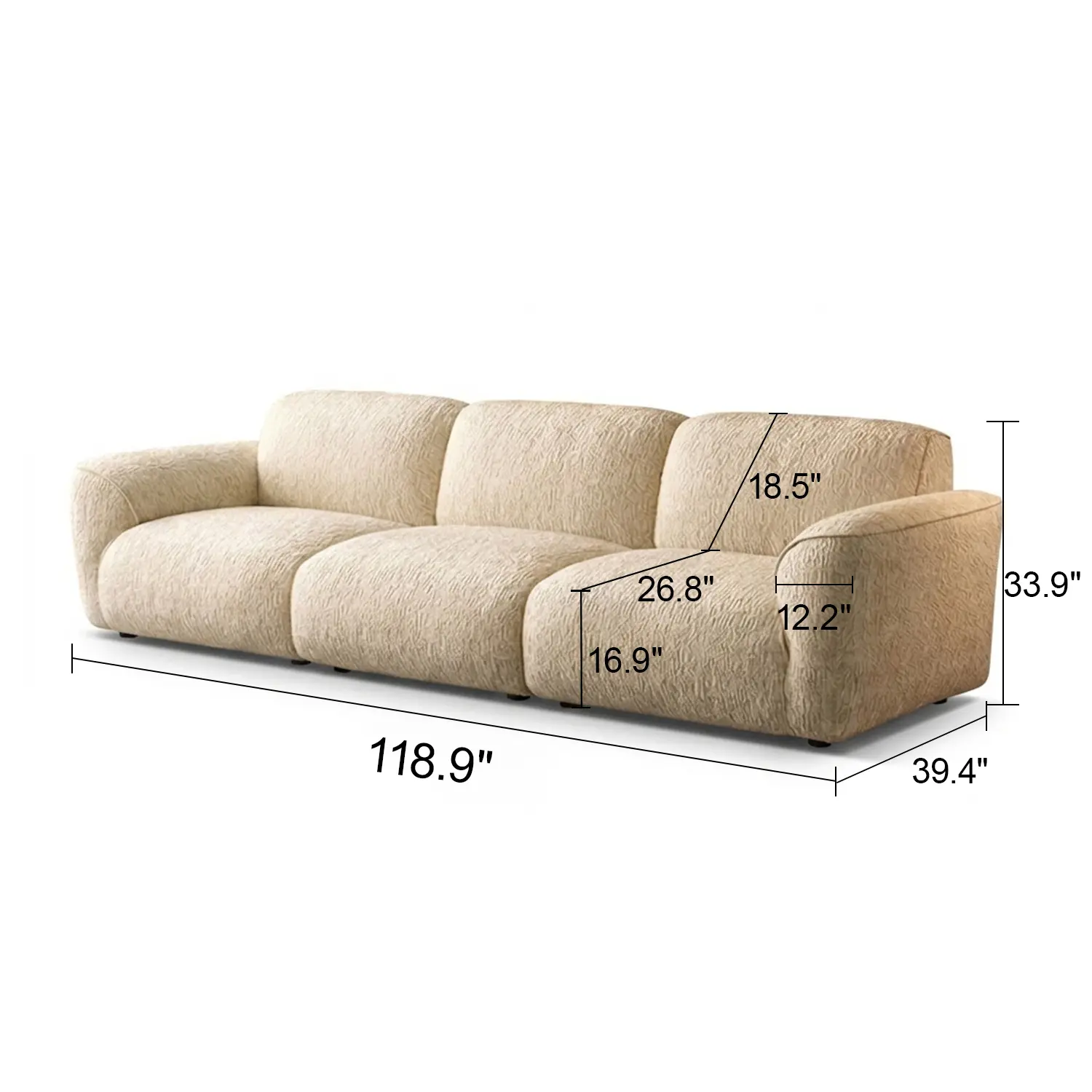 Modern Chenille Extra-Deep Sofa with Adjustable Backrest Image - 27