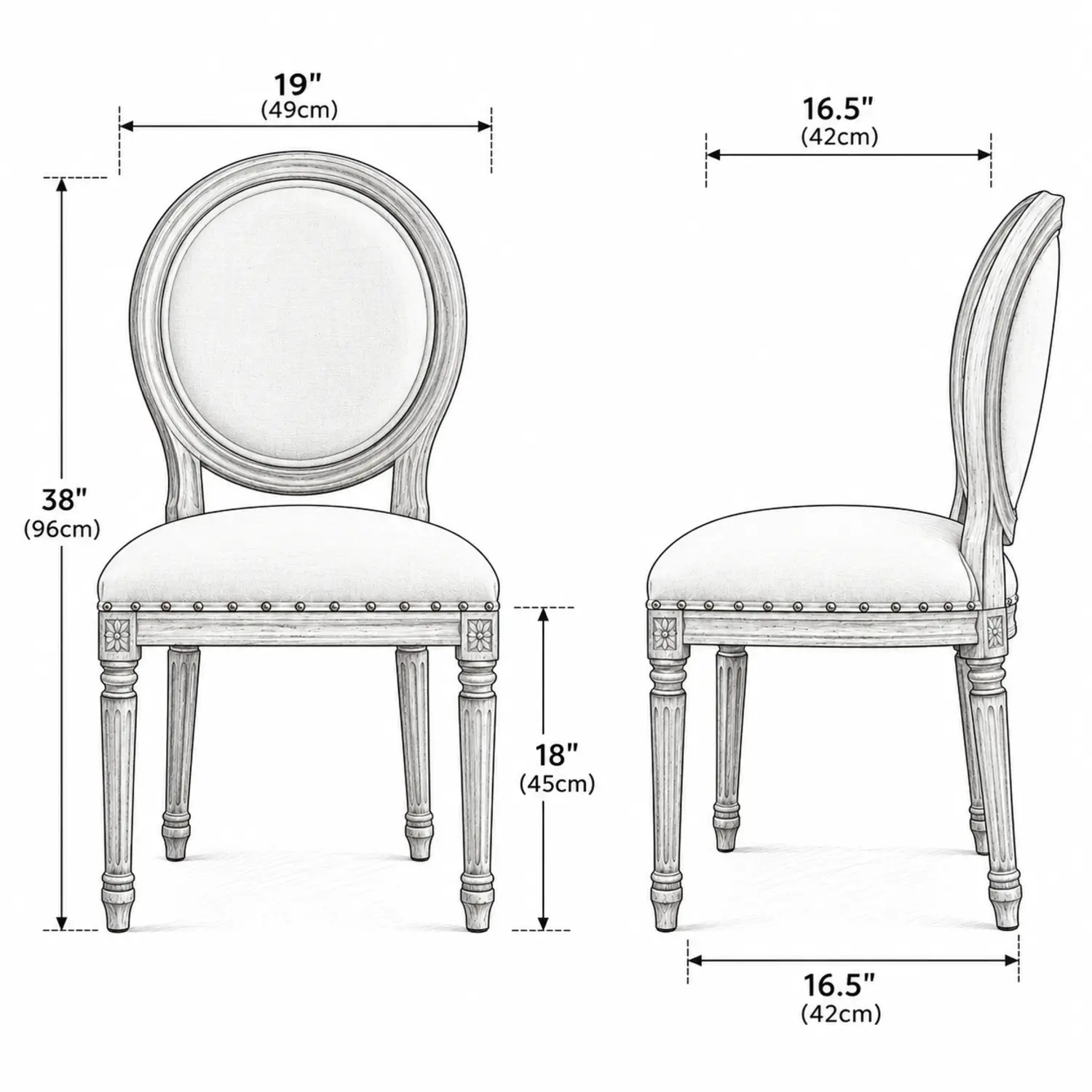 French Country Upholstered Oval Round Back Dining Chairs Solid Wood Image - 27