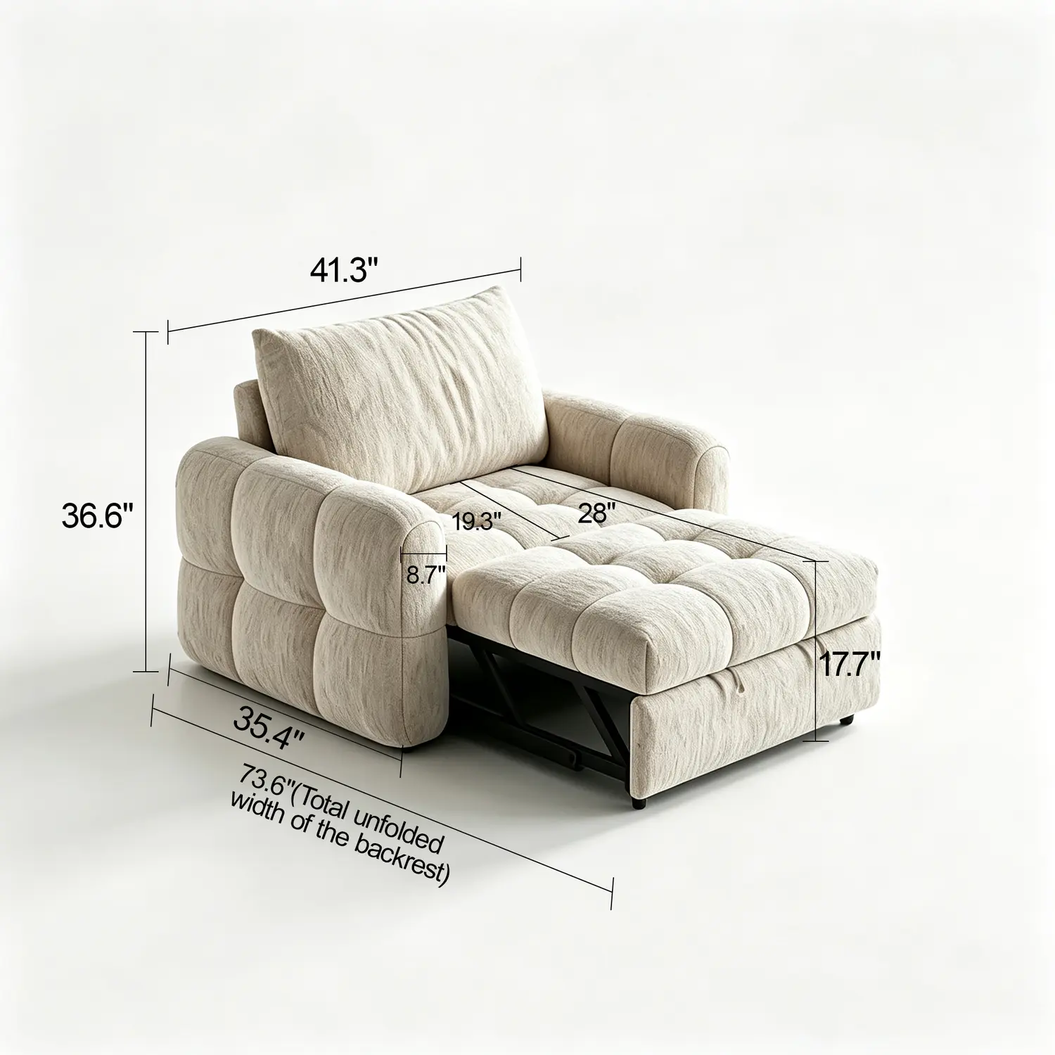 Elegant Beige Tufted Chenille Convertible Sofa Bed For Apartment Image - 22