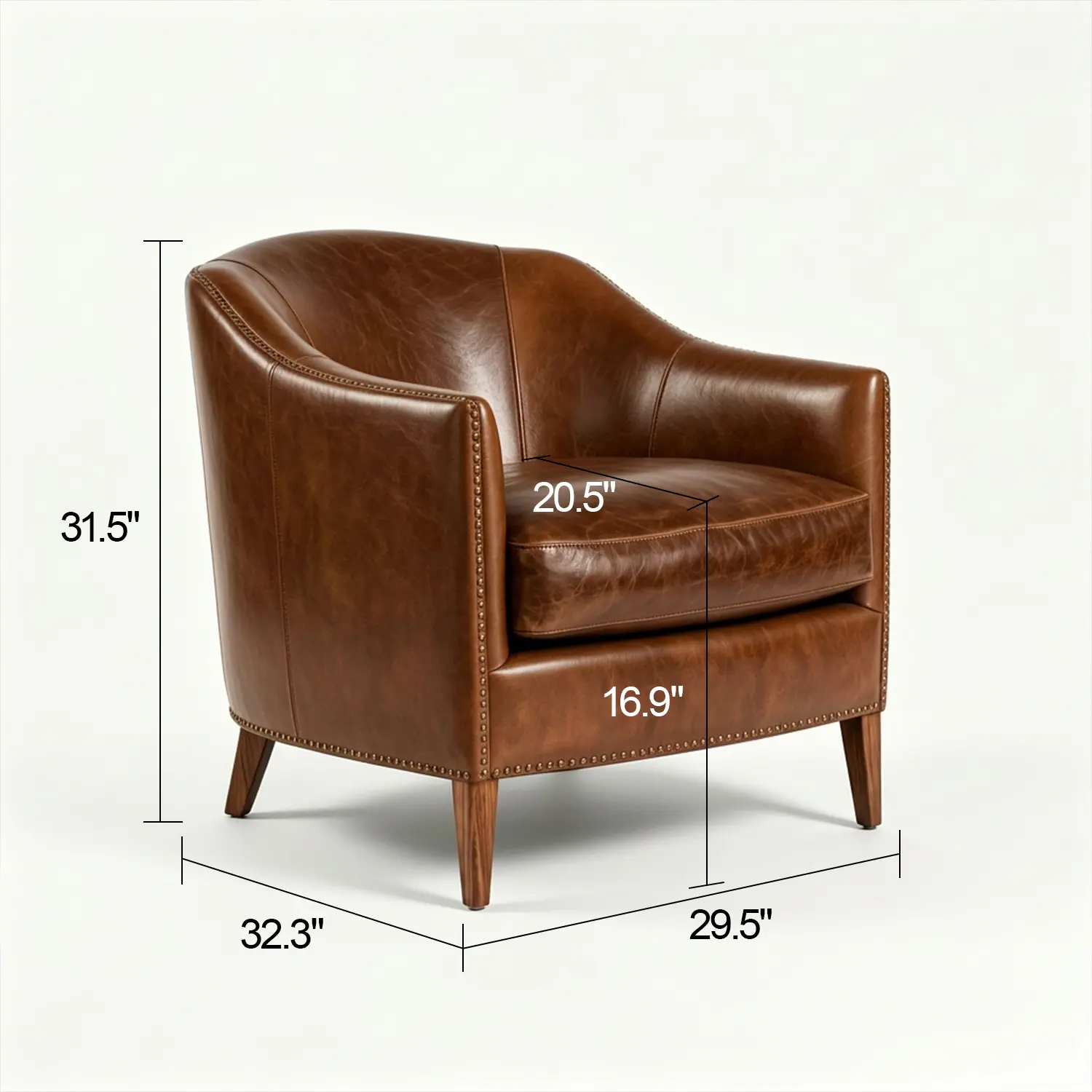 Vintage Brown Leather Accent Armchair for Living Room Image - 13 #size