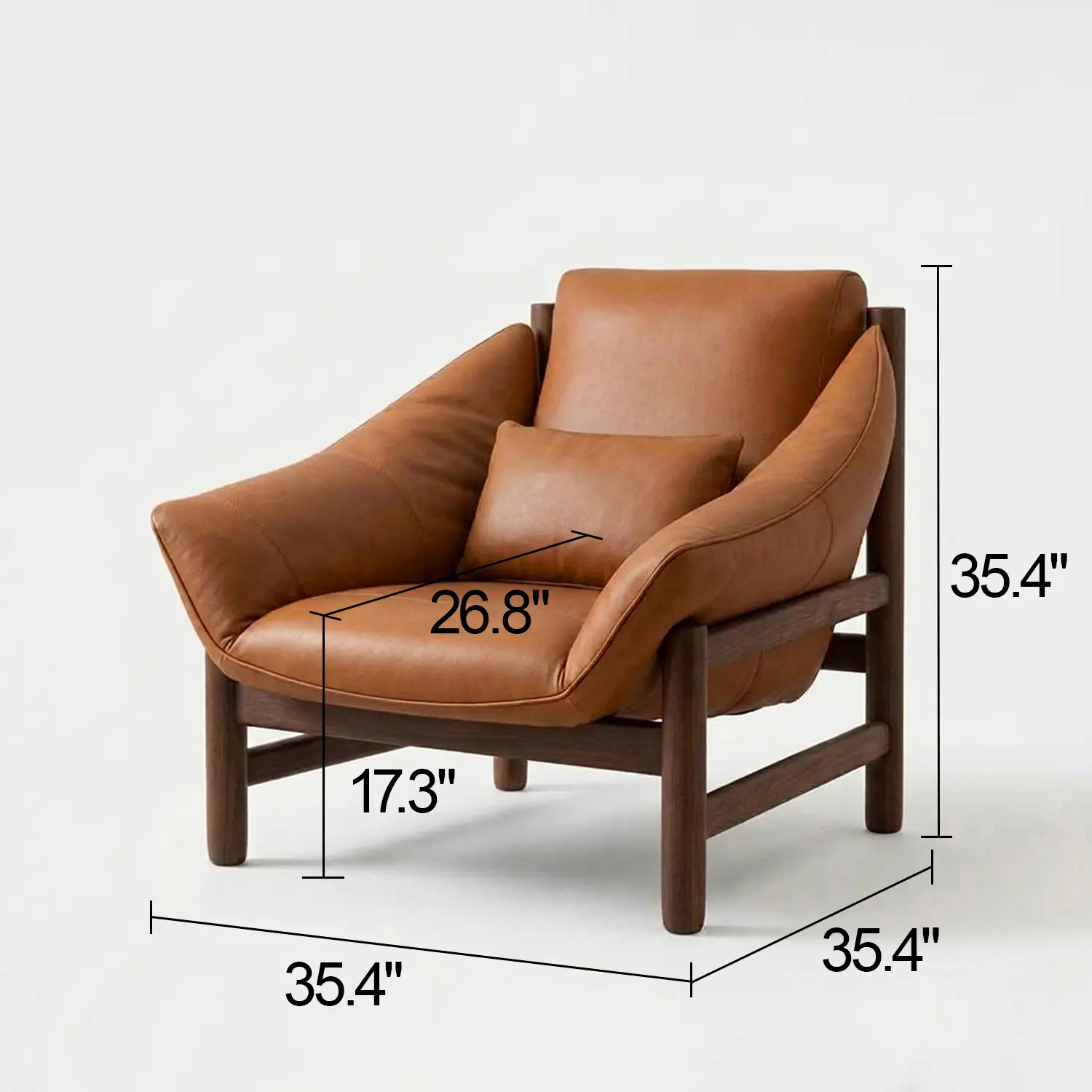Modern Top-Grain Leather Lounge Chair with Solid Wood Frame Image - 12 #size