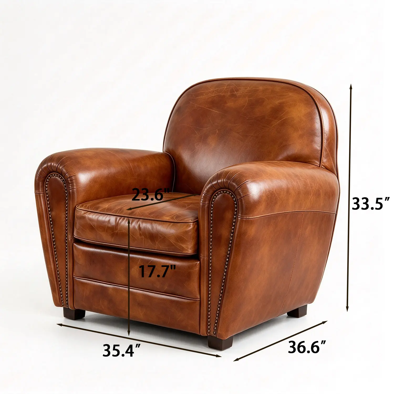 Vintage Brown Oil-Waxed Faux Leather Accent Chair Image - 17 #size