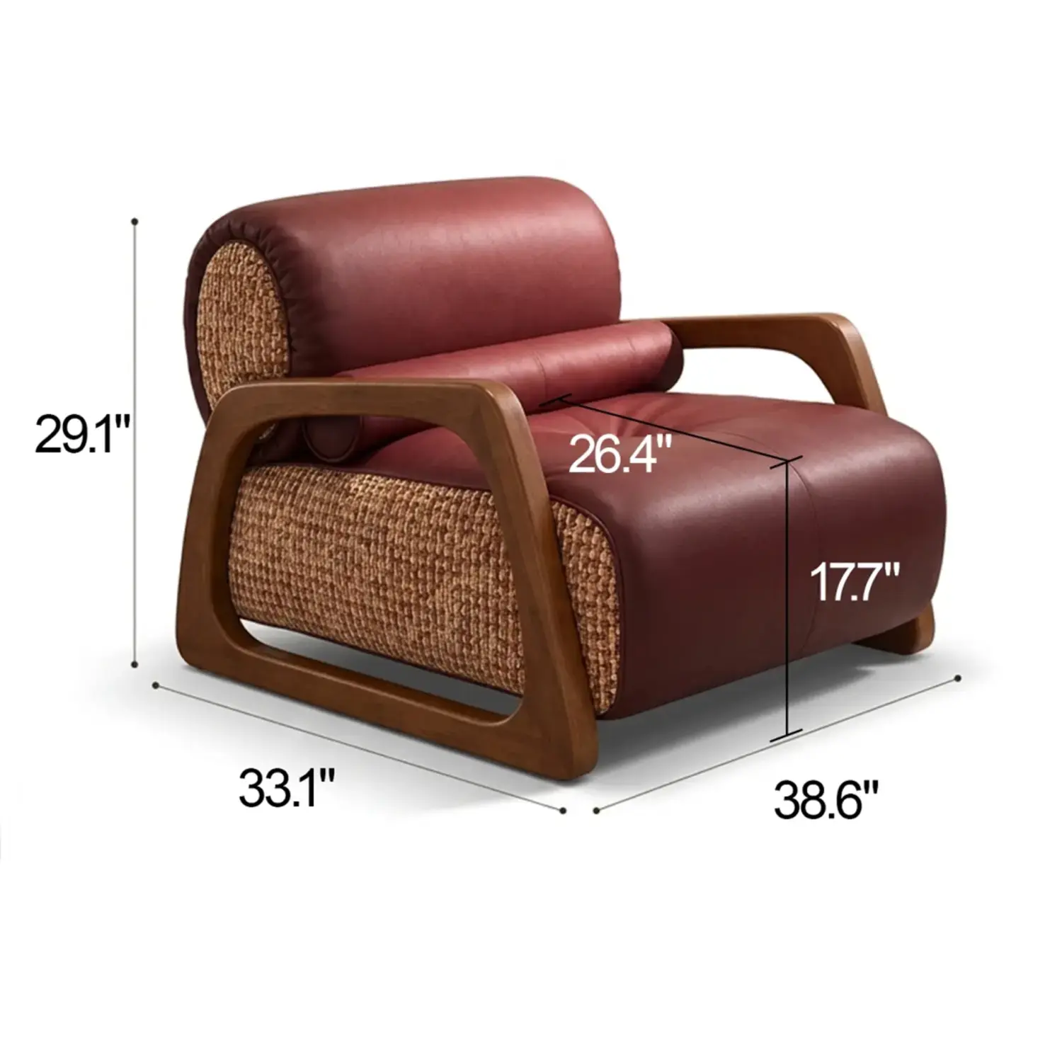 Mid-Century Modern Burgundy Top-Grain Leather Lounge Chair Image - 12 #size