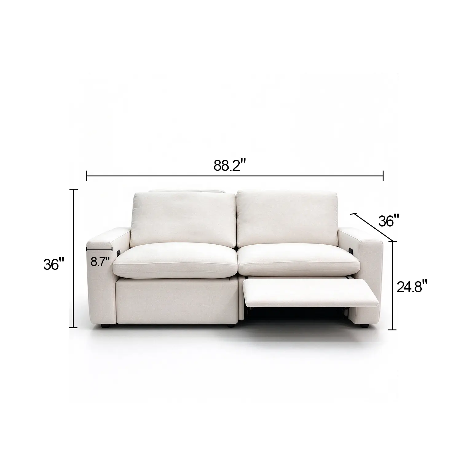 Modern Beige Linen Power Reclining Sofa with Adjustable Footrests Image - 16 #size
