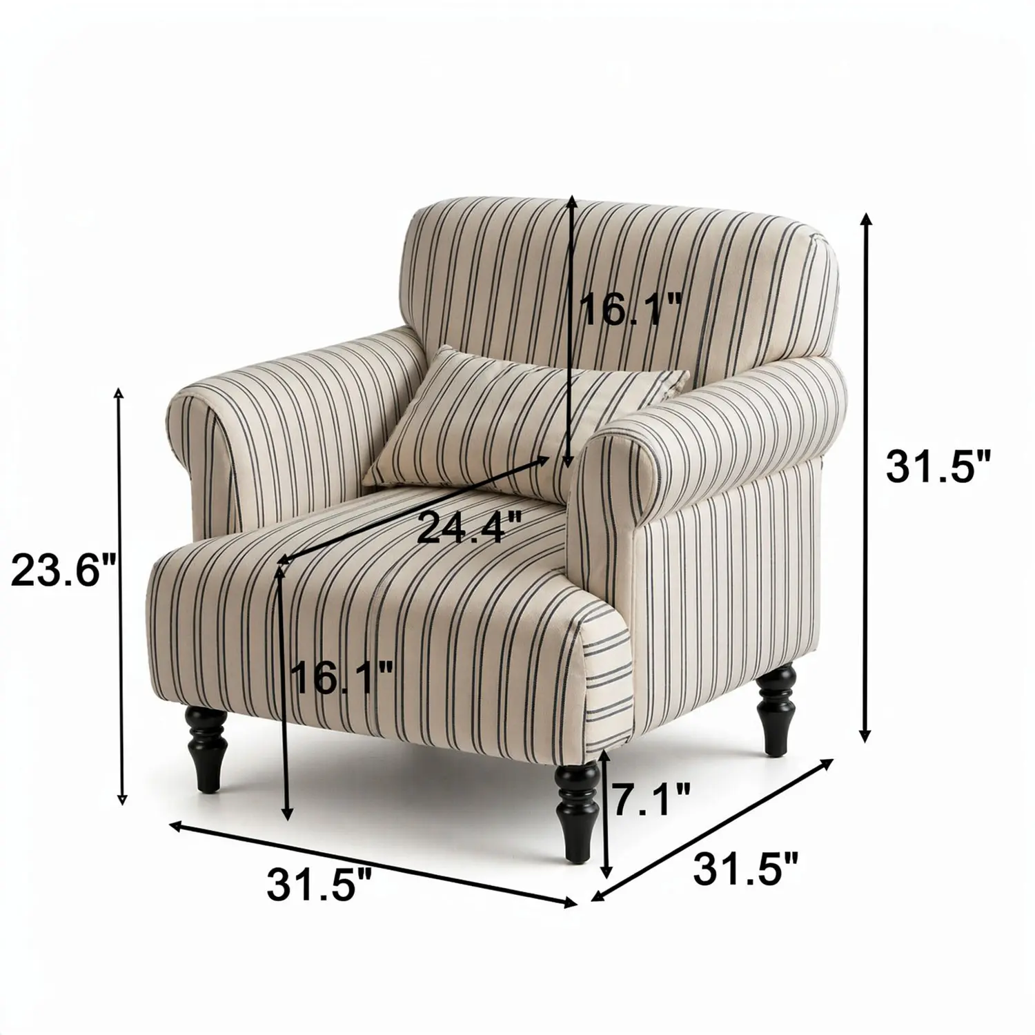 Modern Farmhouse Striped Upholstered Accent Chair with Rolled Arms Image - 18 #size