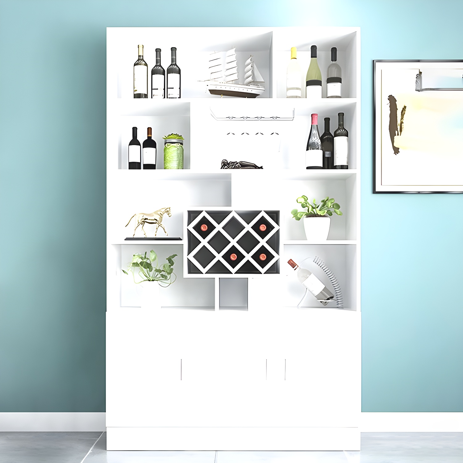 Black Modern Large Wooden Open Stackable Wine Cabinet | homeyfad