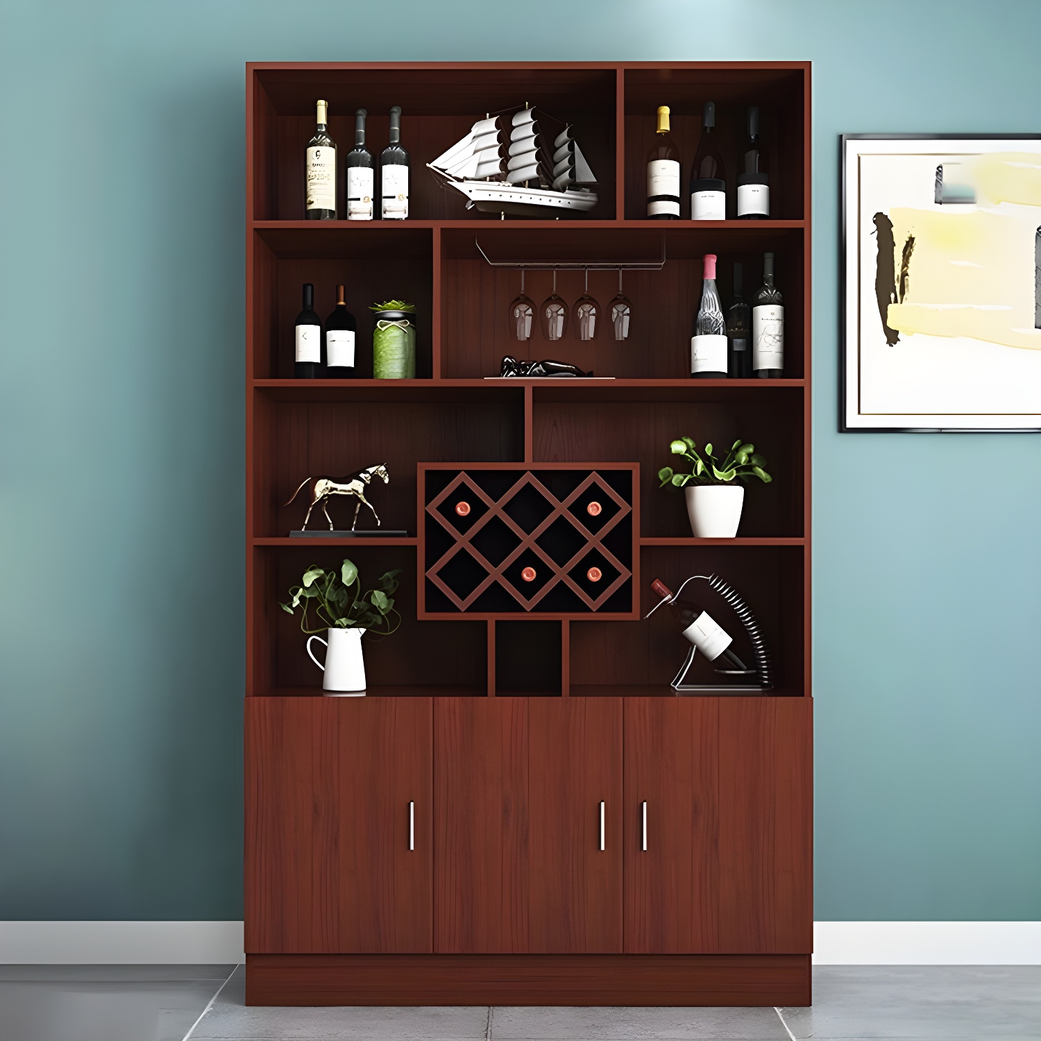 Black Modern Large Wooden Open Stackable Wine Cabinet | homeyfad