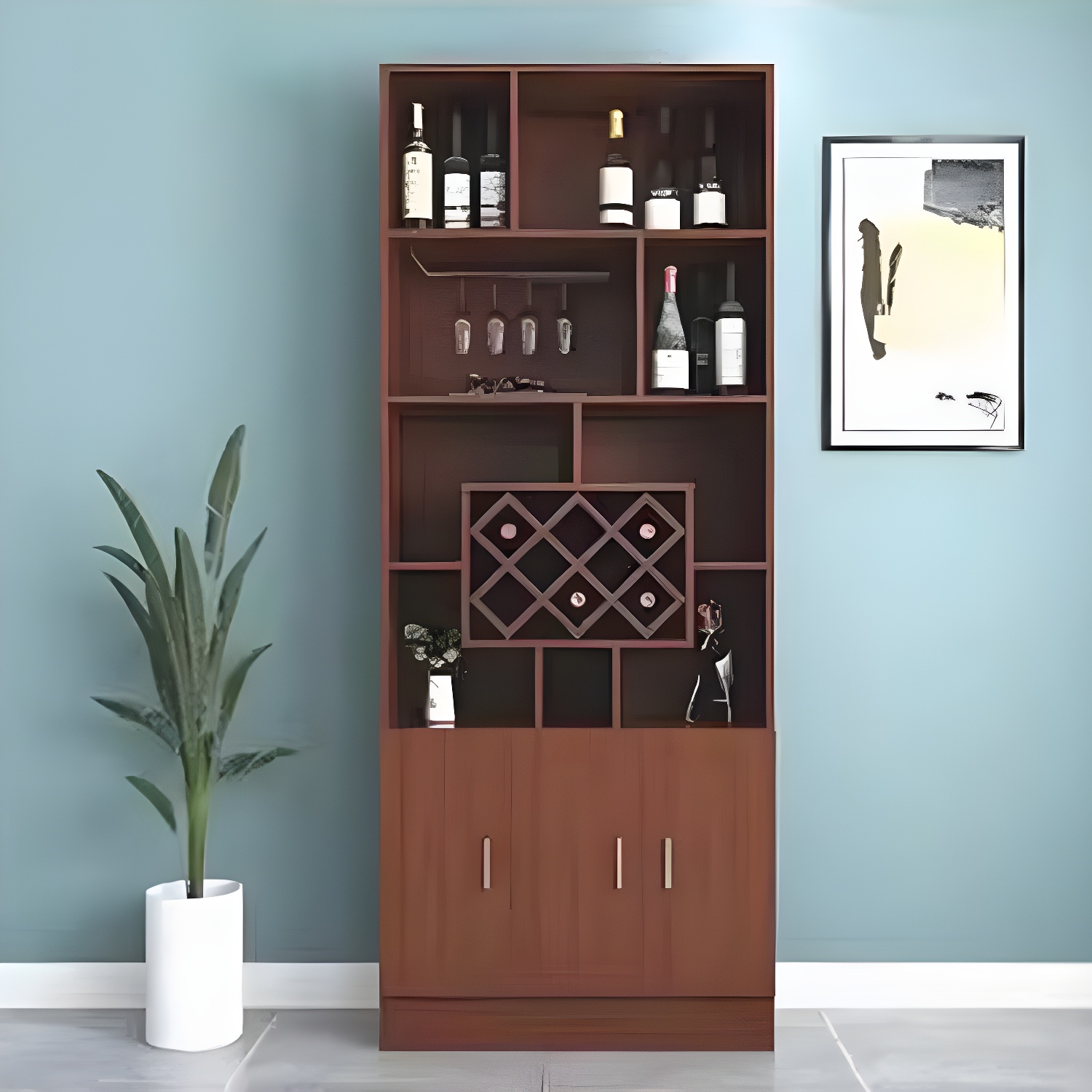 Black Modern Large Wooden Open Stackable Wine Cabinet | homeyfad