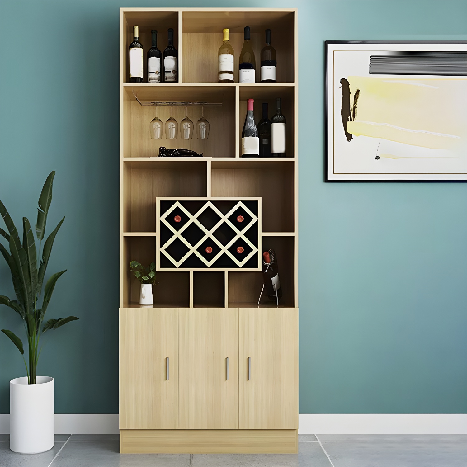 Black Modern Large Wooden Open Stackable Wine Cabinet | homeyfad