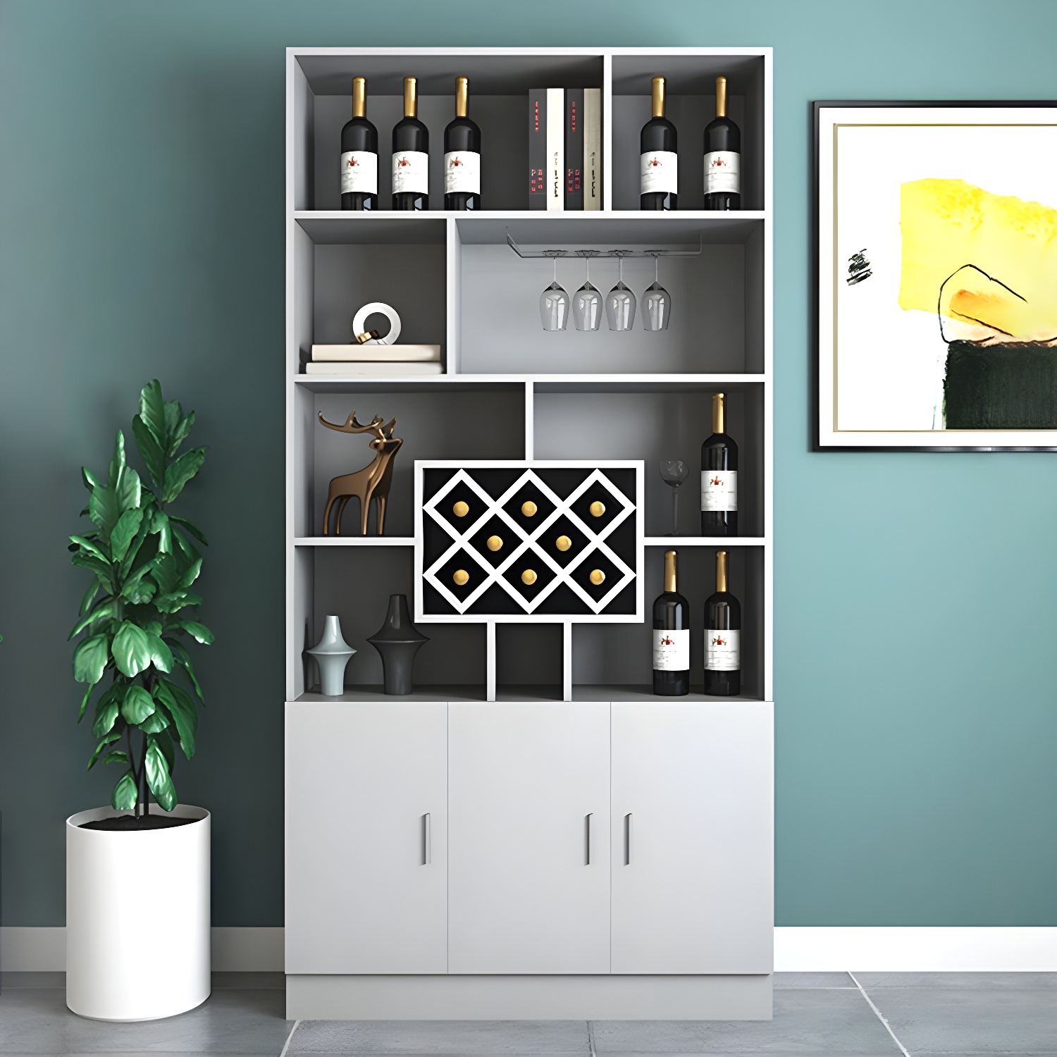 Black Modern Large Wooden Open Stackable Wine Cabinet | homeyfad