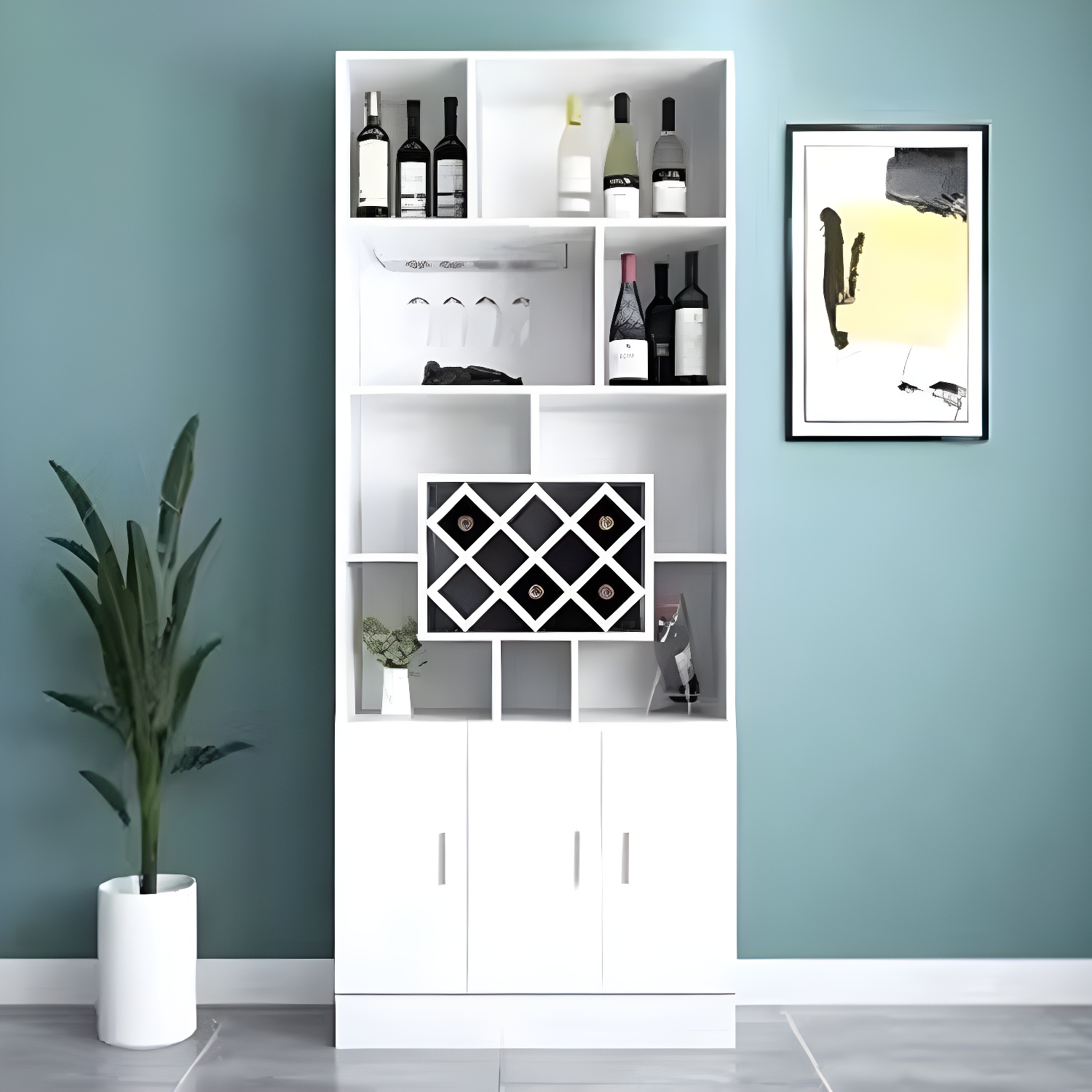 Black Modern Large Wooden Open Stackable Wine Cabinet | homeyfad