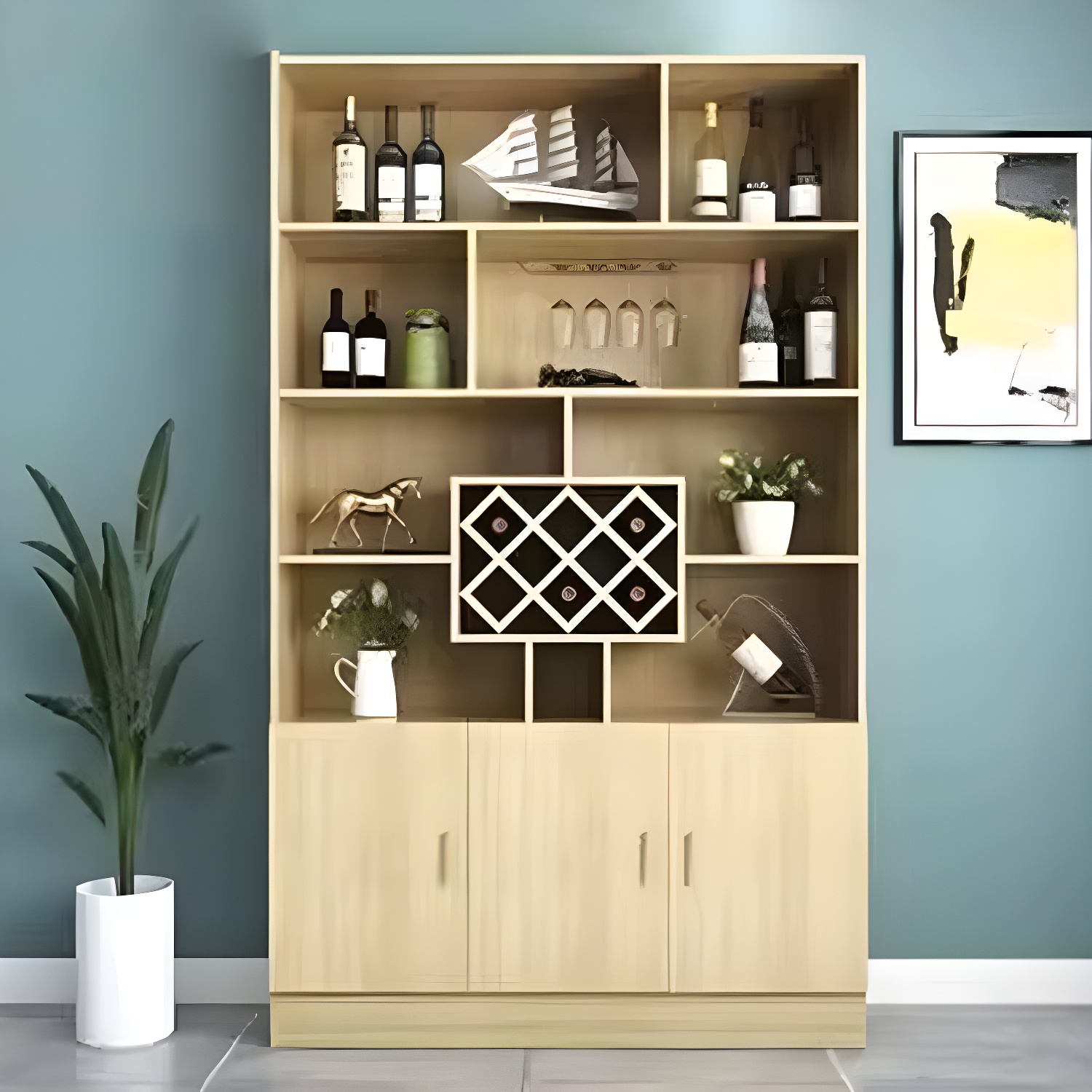 Black Modern Large Wooden Open Stackable Wine Cabinet | homeyfad
