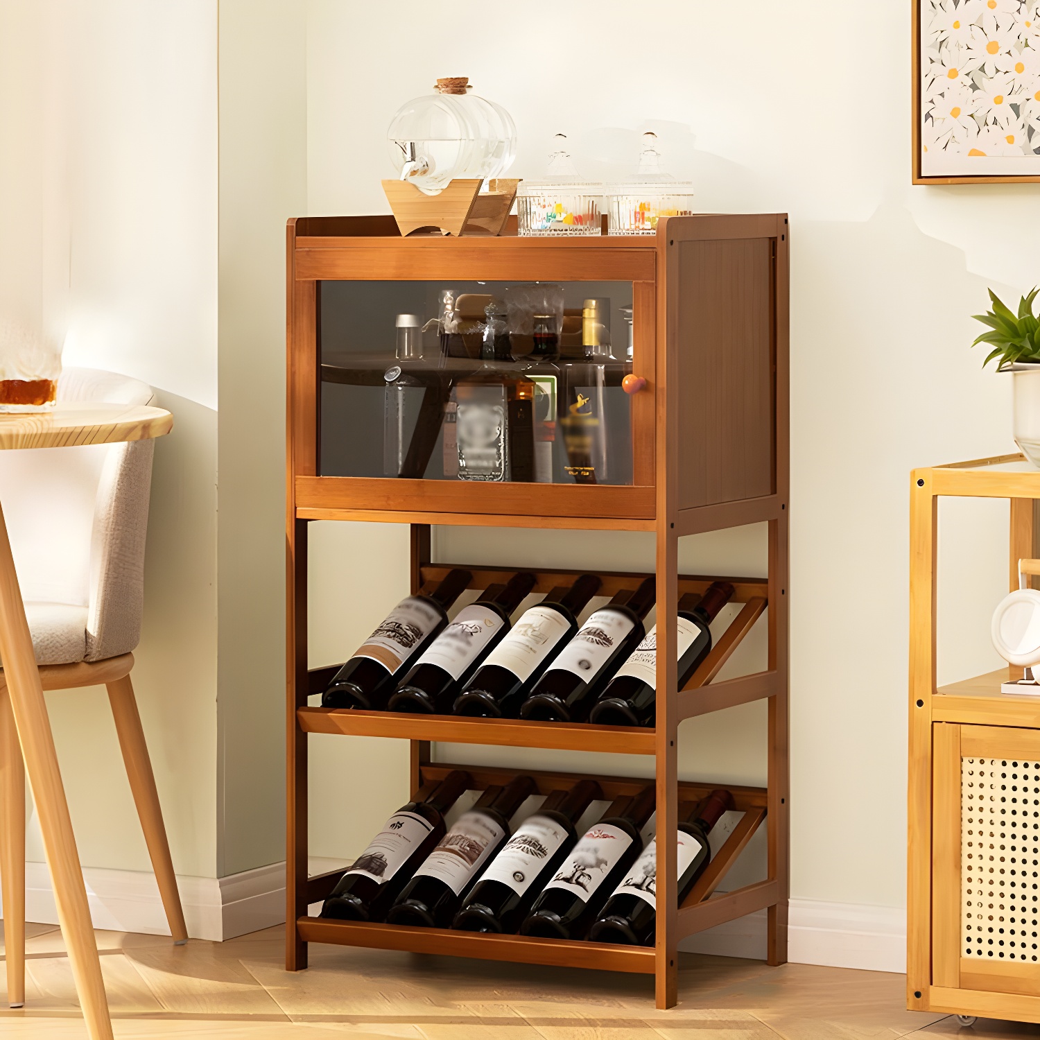 Natural Modern Floor Wooden Stackable Wine Rack | homeyfad
