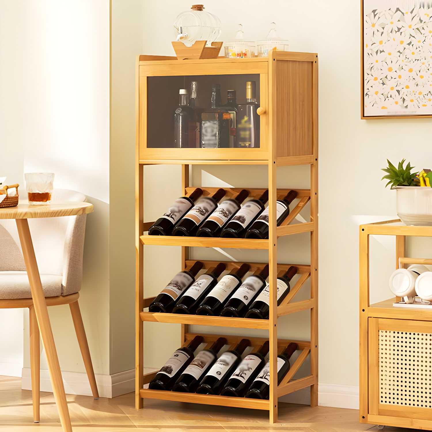 Natural Modern Floor Wooden Stackable Wine Rack | homeyfad