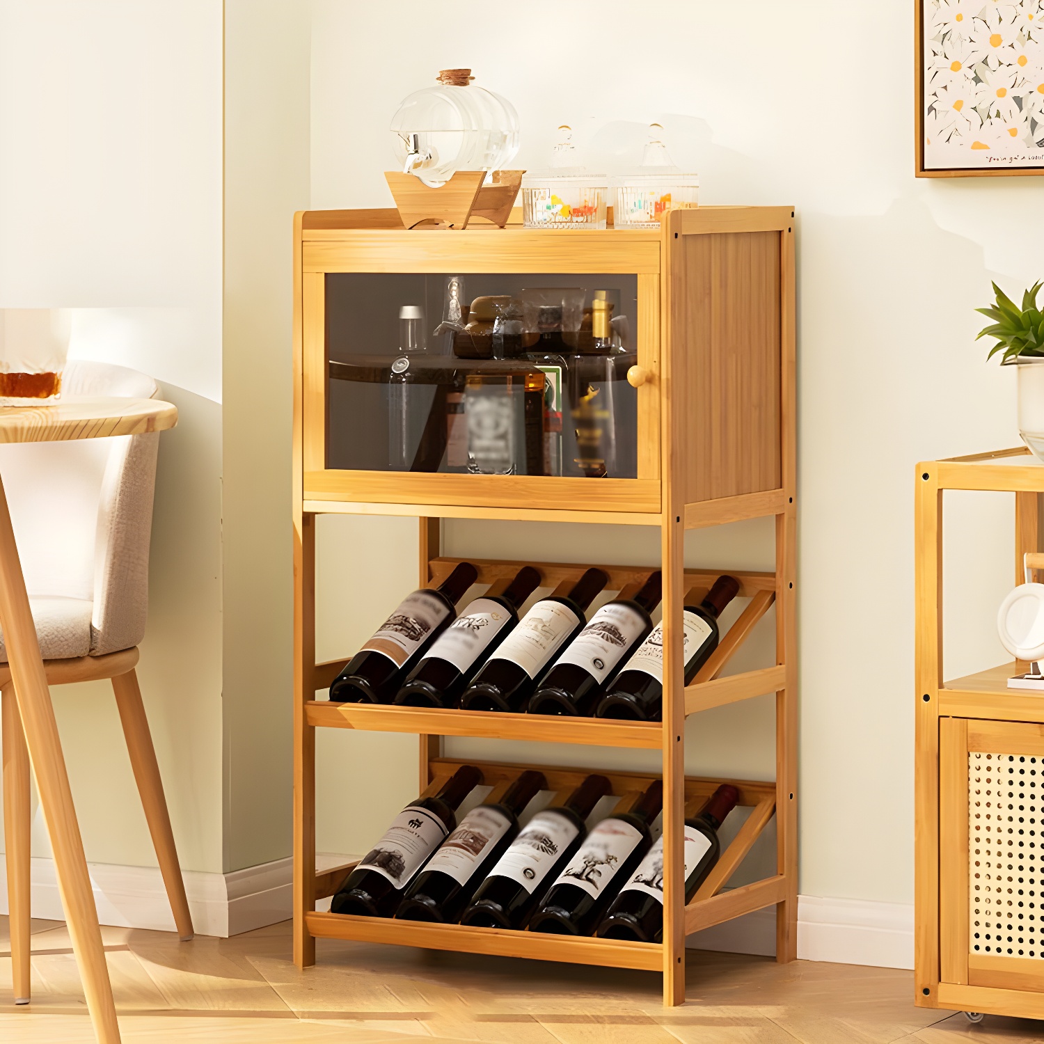 Natural Modern Floor Wooden Stackable Wine Rack | homeyfad