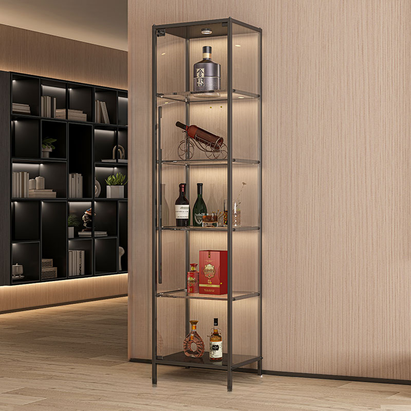 Lighting Metal Shelf Floor Wine Cabinet with Glass Doors | homeyfad