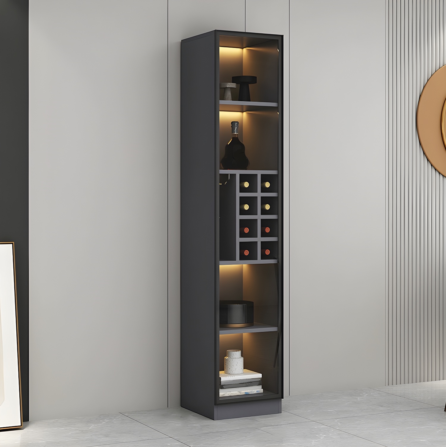 Lighting Modern Freestanding Black Wooden Wine Cabinet | homeyfad