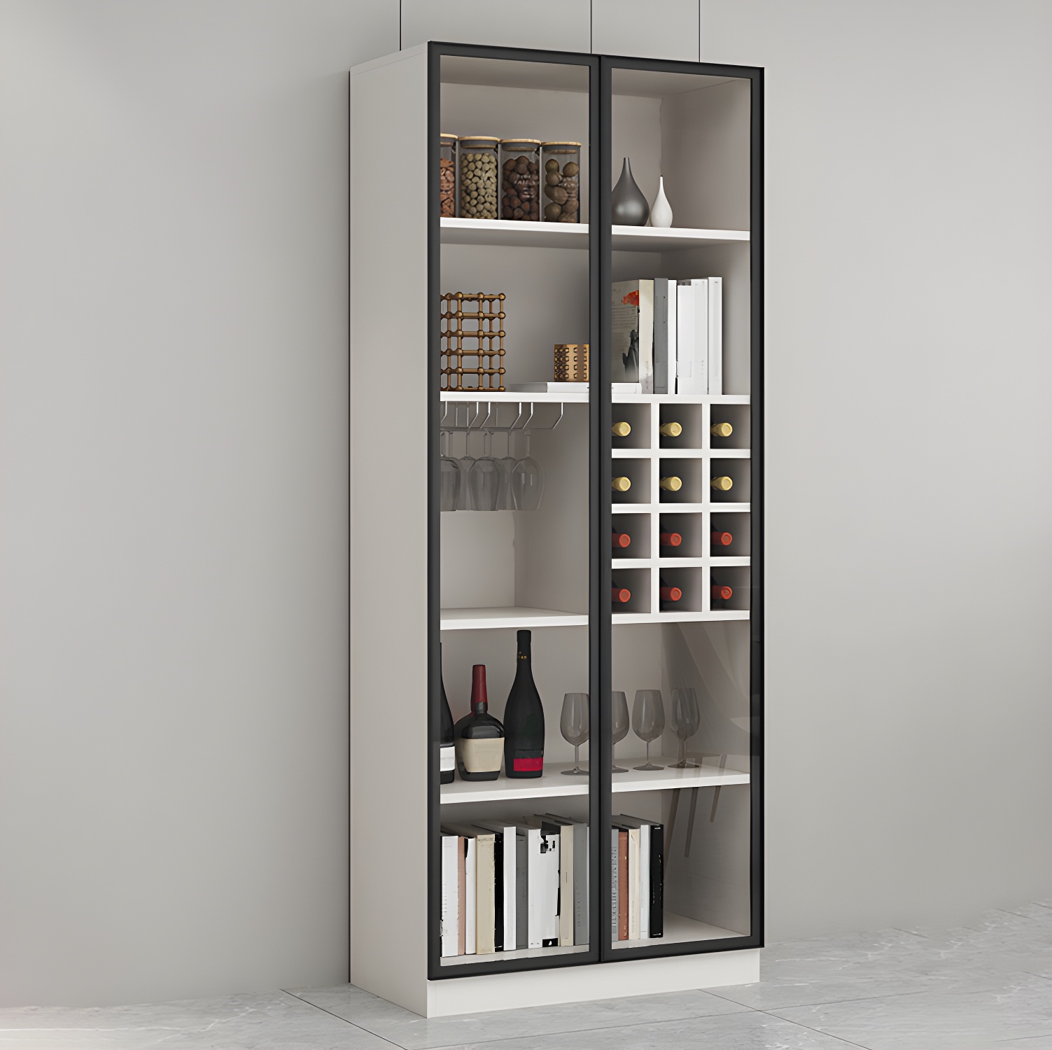 Lighting Modern Freestanding Black Wooden Wine Cabinet | homeyfad