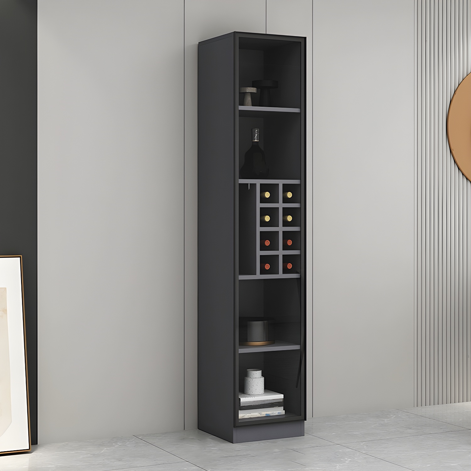 Lighting Modern Freestanding Black Wooden Wine Cabinet | homeyfad