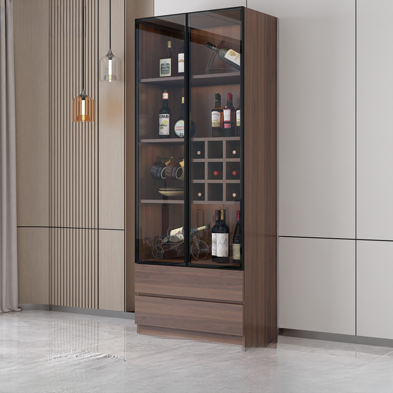 Traditional Wooden Brown Floor Wine Cabinet with Doors | homeyfad