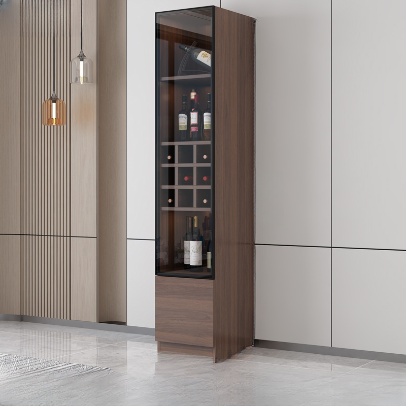 Traditional Wooden Brown Floor Wine Cabinet with Doors | homeyfad